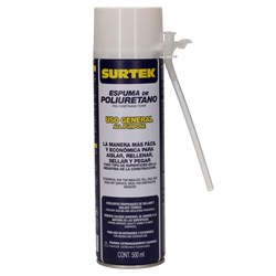 Mostrar detalles de ESPUMA DE POLIURETANO USO GENERAL 500 ML SURTEK Imagen de ESPUMA DE POLIURETANO USO GENERAL 500 ML SURTEK