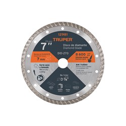 Mostrar detalles de DISCO DE DIAMANTE DE 7" X 2.8 MM CON RIN TURBO TRUPER Imagen de DISCO DE DIAMANTE DE 7" X 2.8 MM CON RIN TURBO TRUPER