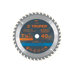 Mostrar detalles de DISCO SIERRA DE 7- 1/4" PARA MADERA DE 40 DIENTES CON CENTRO DE 5/8" TRUPER Imagen de DISCO SIERRA DE 7- 1/4" PARA MADERA DE 40 DIENTES CON CENTRO DE 5/8" TRUPER