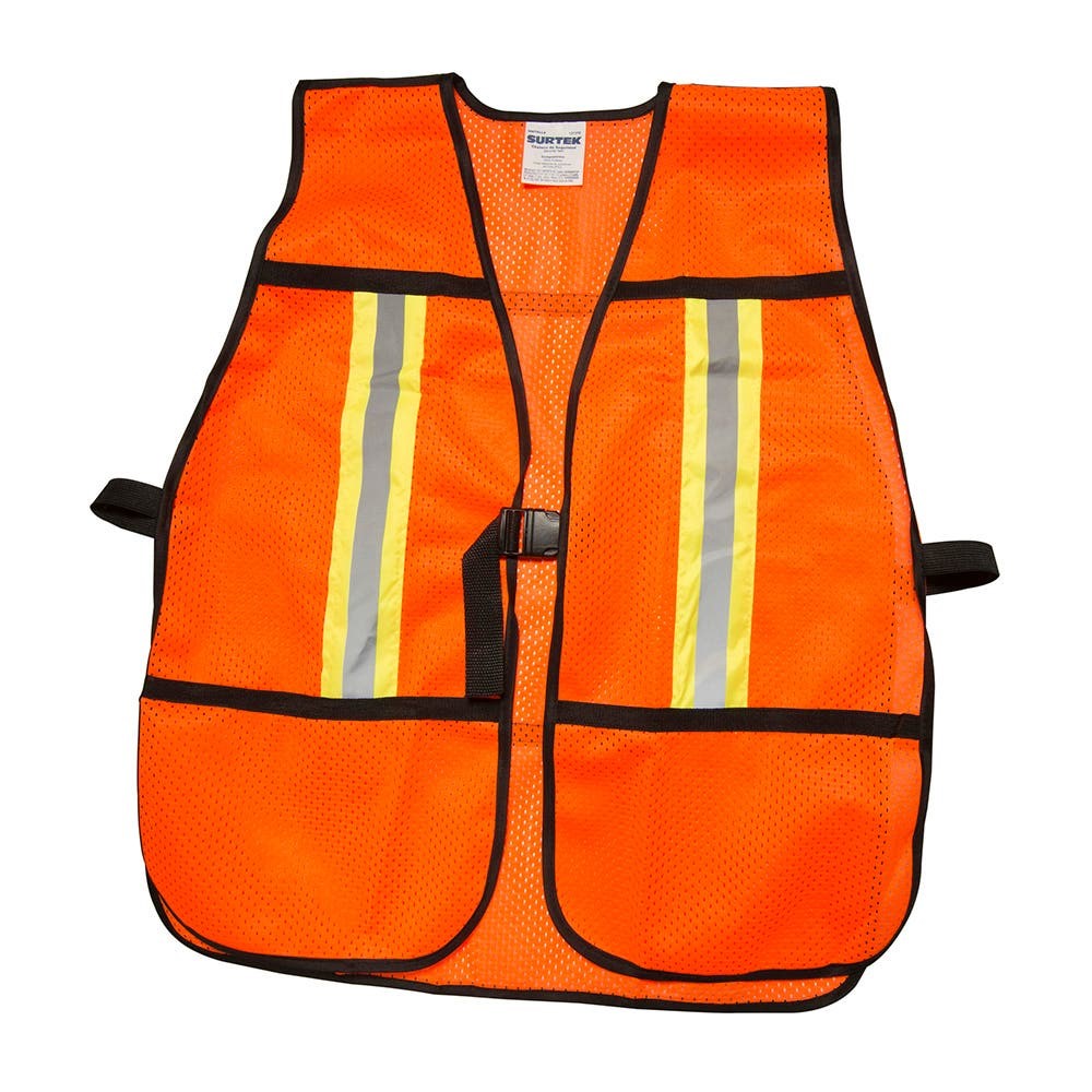 Imagen de CHALECO DE SEGURIDAD MALLA NARANJA CORREAS AJUSTABLES CINTAS