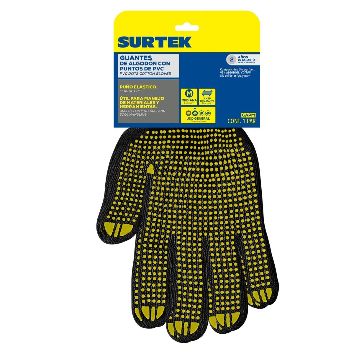 Imagen de GUANTES DE ALGODON CON PVC MEDIANO SURTEK