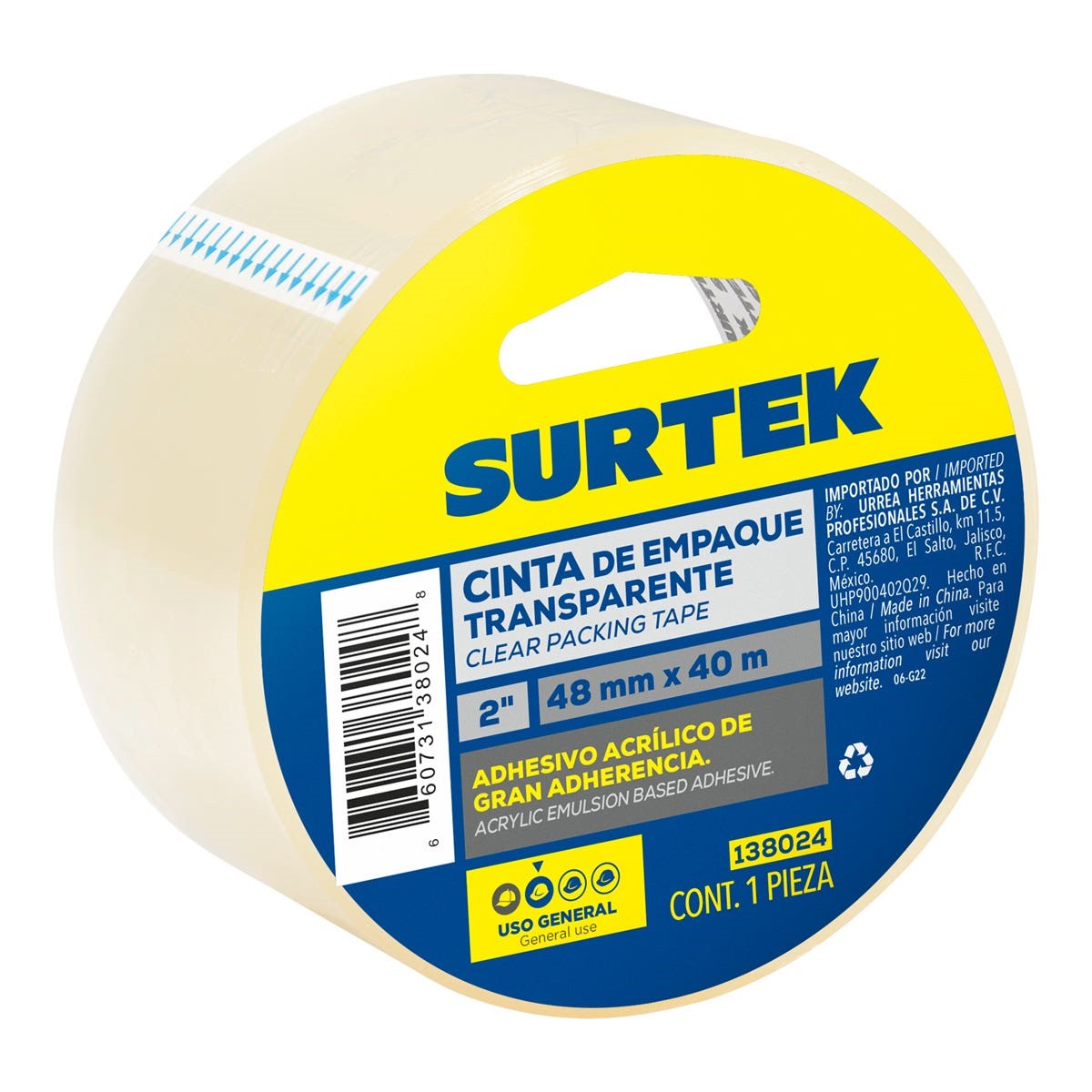 Imagen de CINTA TRANSPARENTE ACRILICO PARA EMPAQUE 2" X 40 MTS SURTEK