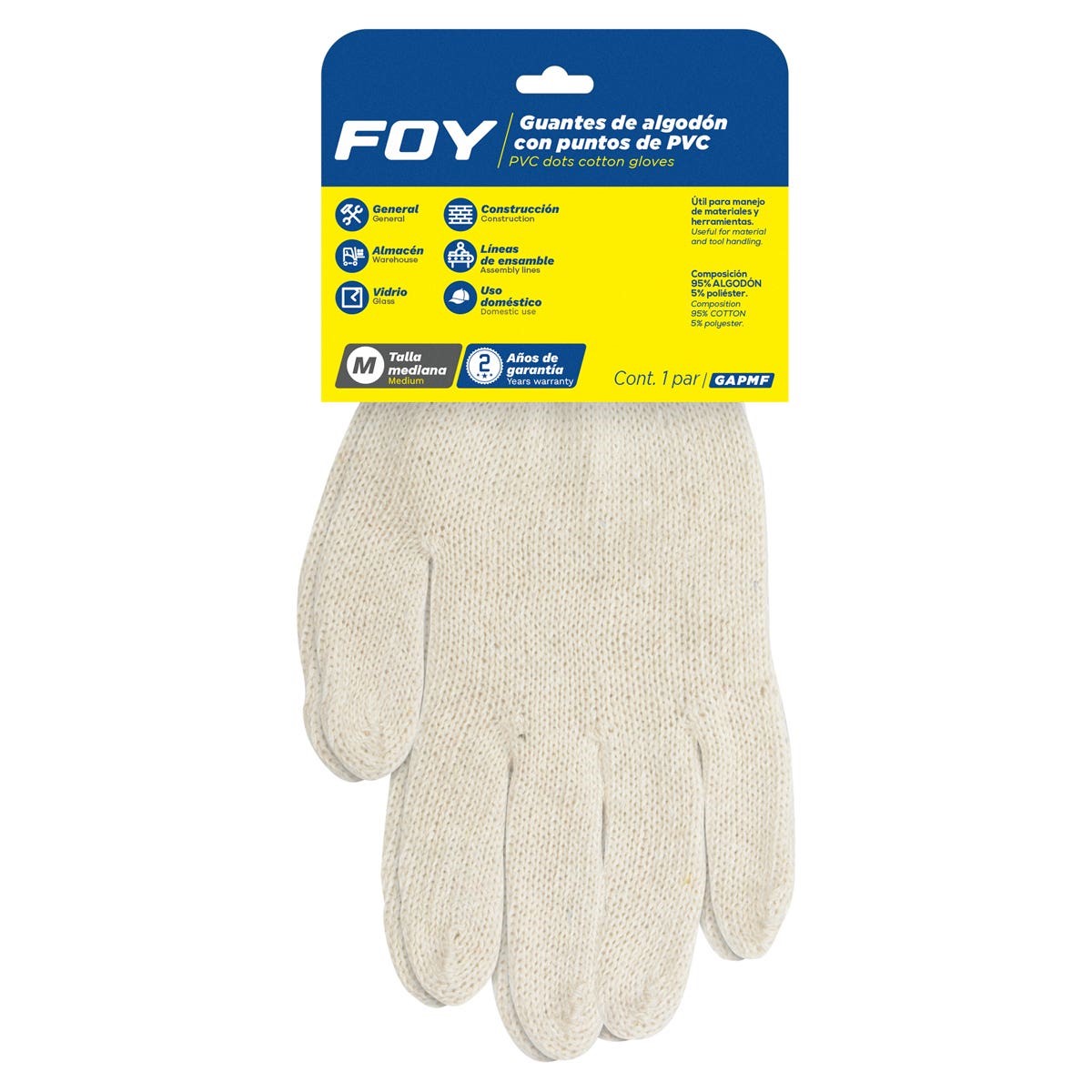 Imagen de GUANTES DE ALGODON CON PVC BLANCOS MEDIANO FOY