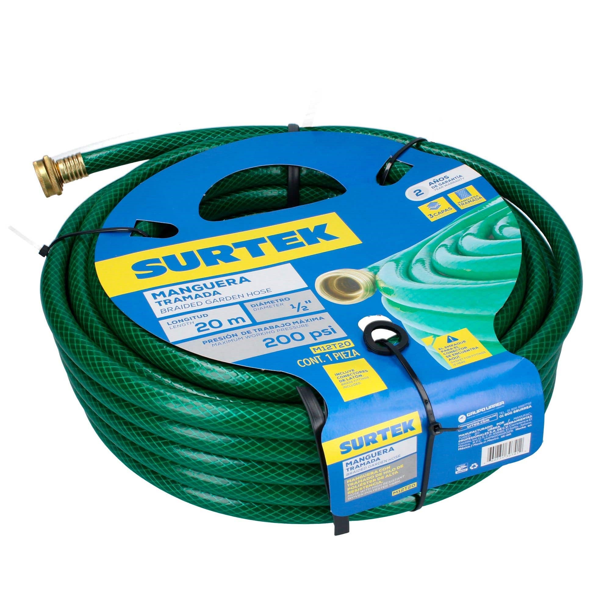 Imagen de MANGUERA TRAMADA VERDE 1/2" ARMADA CON CONECTOR METALICO 20 MTS SURTEK