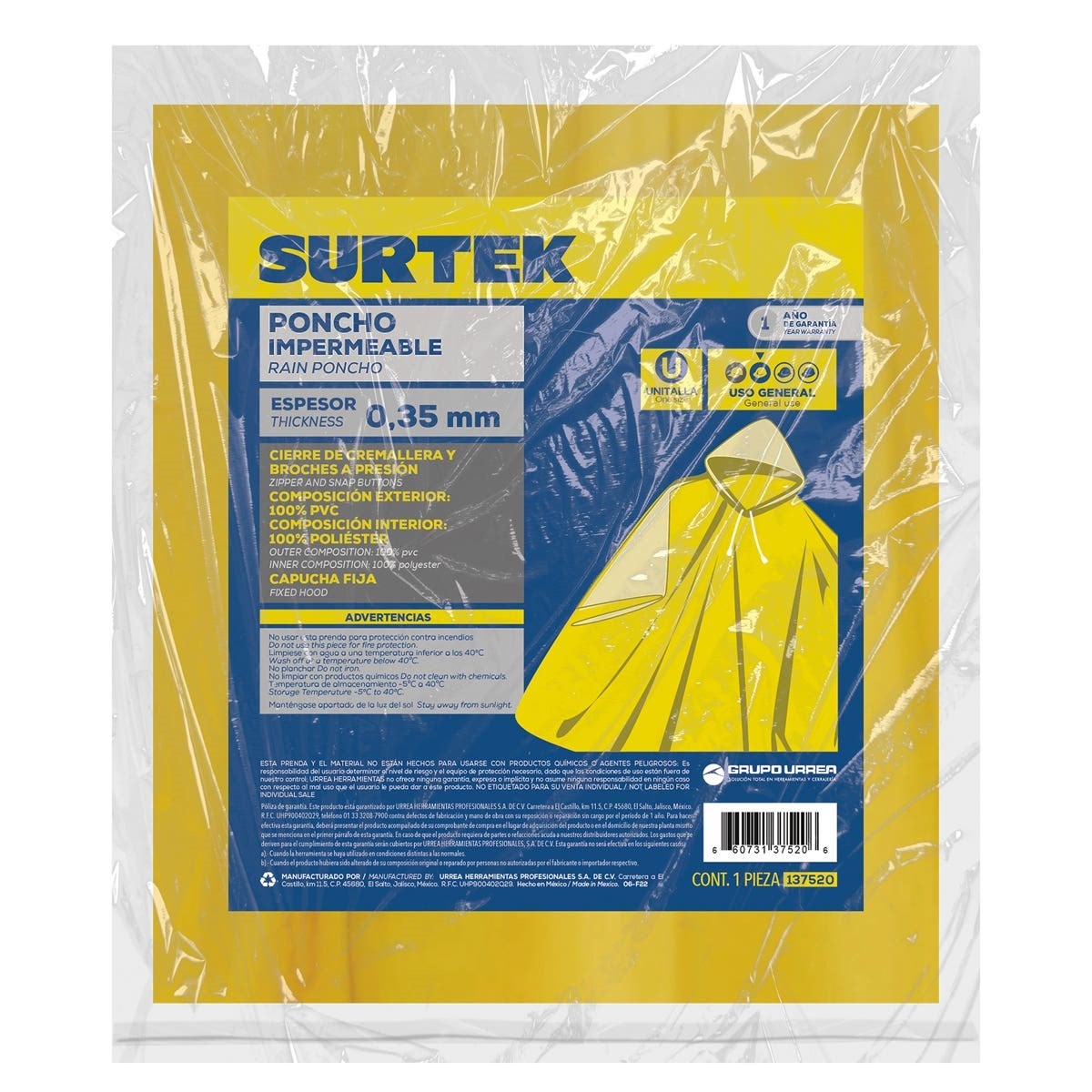 Imagen de IMPERMEABLE TIPO PONCHO UNITALLA SURTEK