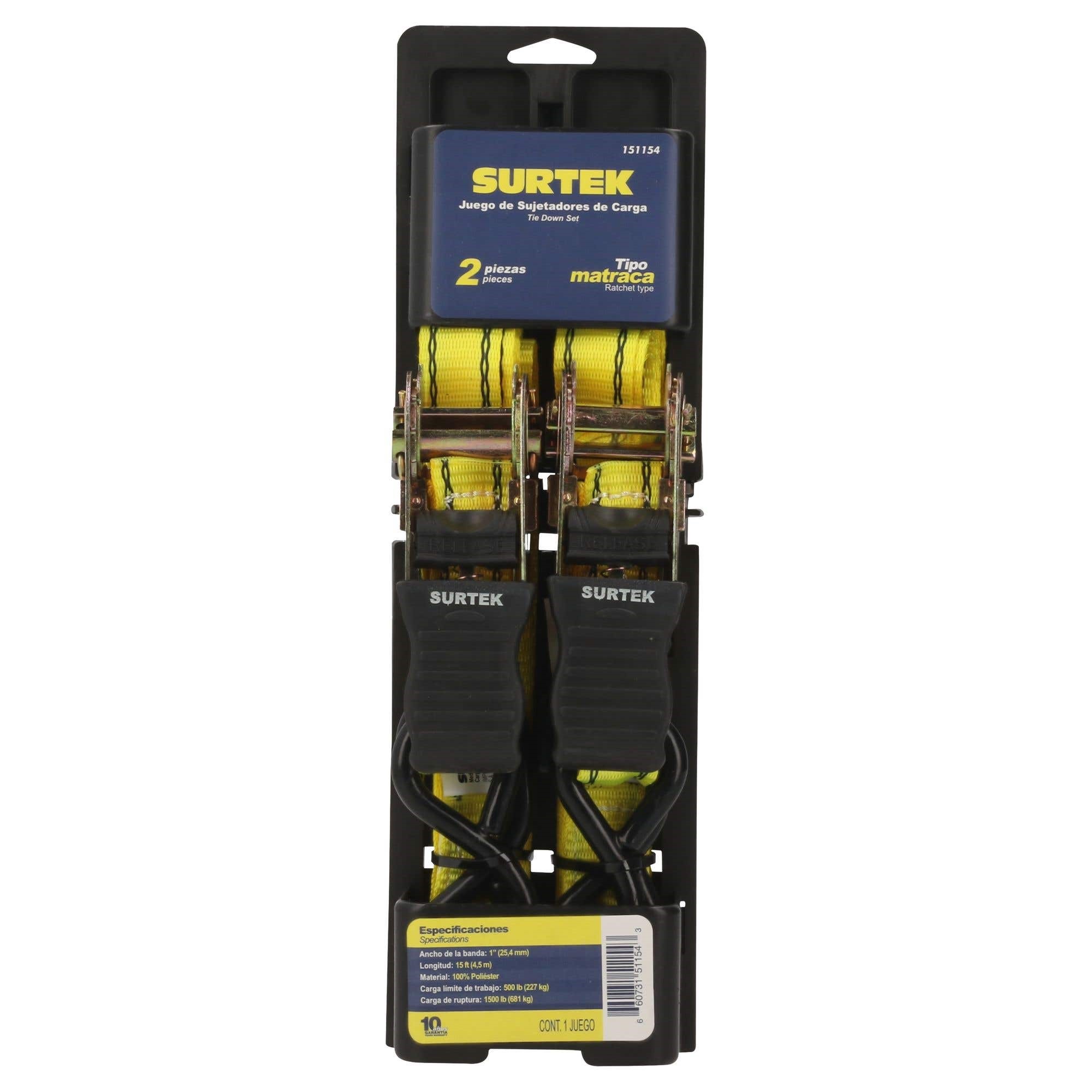 Imagen de JUEGO DE 2 SUJETADORES Y TENSORES TIPO MATRACA 4.5 MTS SURTEK