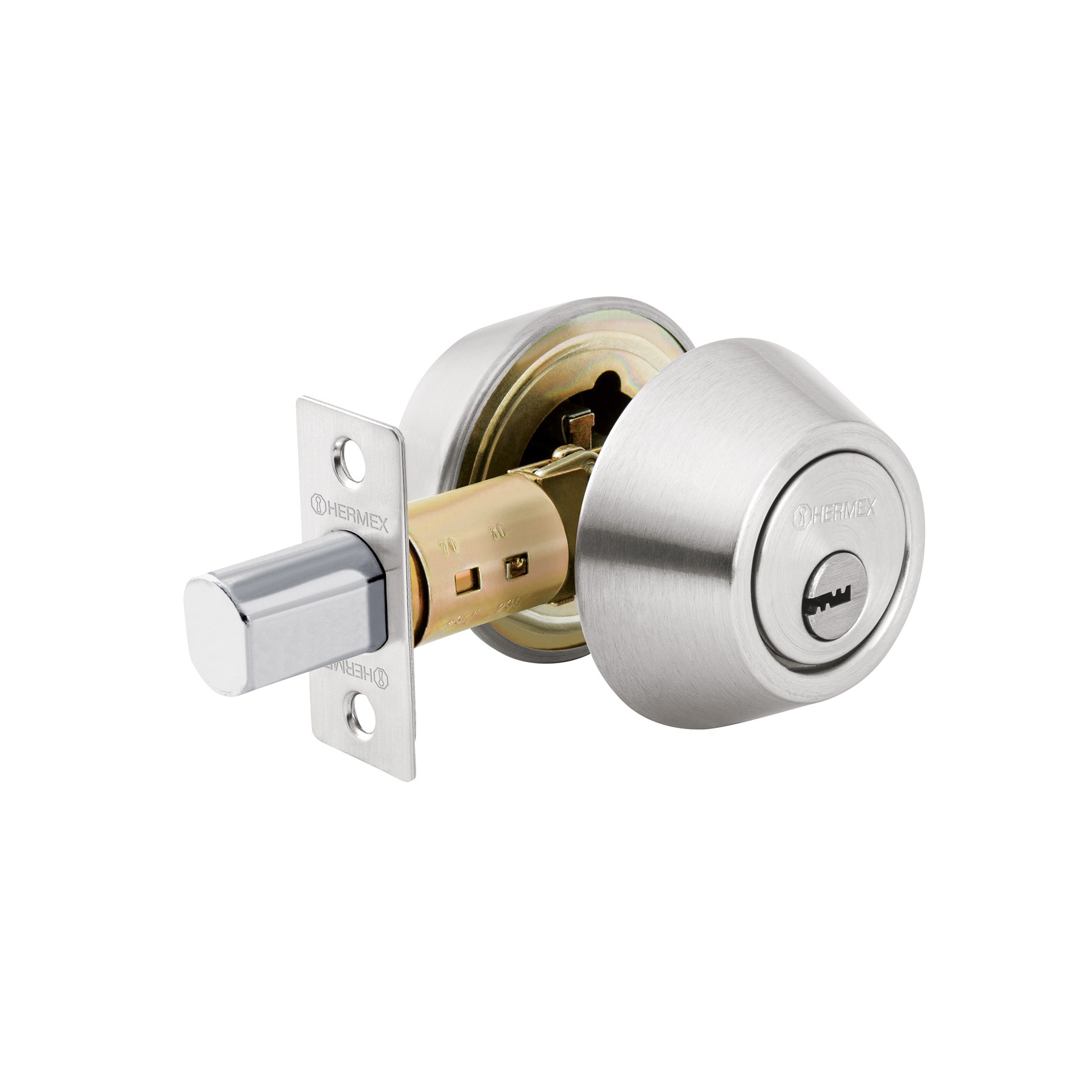 Imagen de CERROJO LLAVE-LLAVE EN CROMO MATE CON LLAVE DE PUNTOS HERMEX