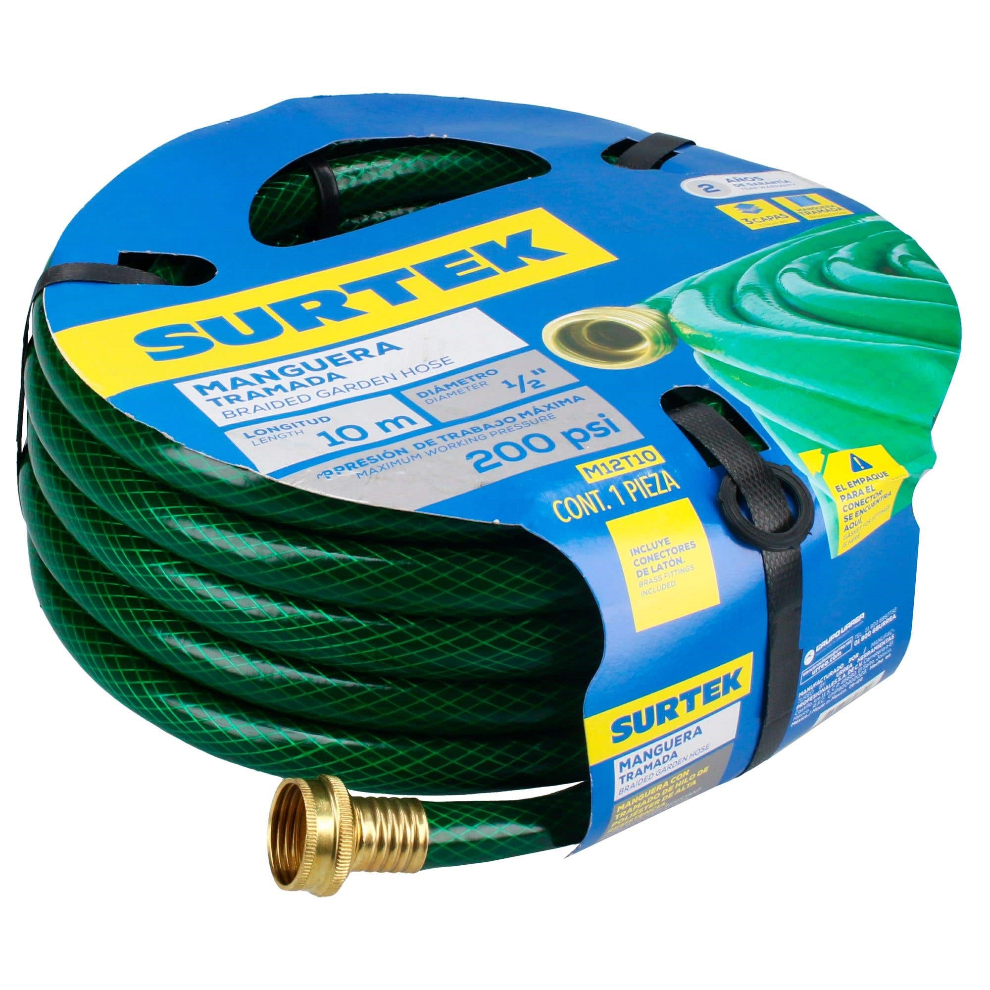 Imagen de MANGUERA TRAMADA VERDE 1/2" ARMADA CON CONECTOR METALICO 10M