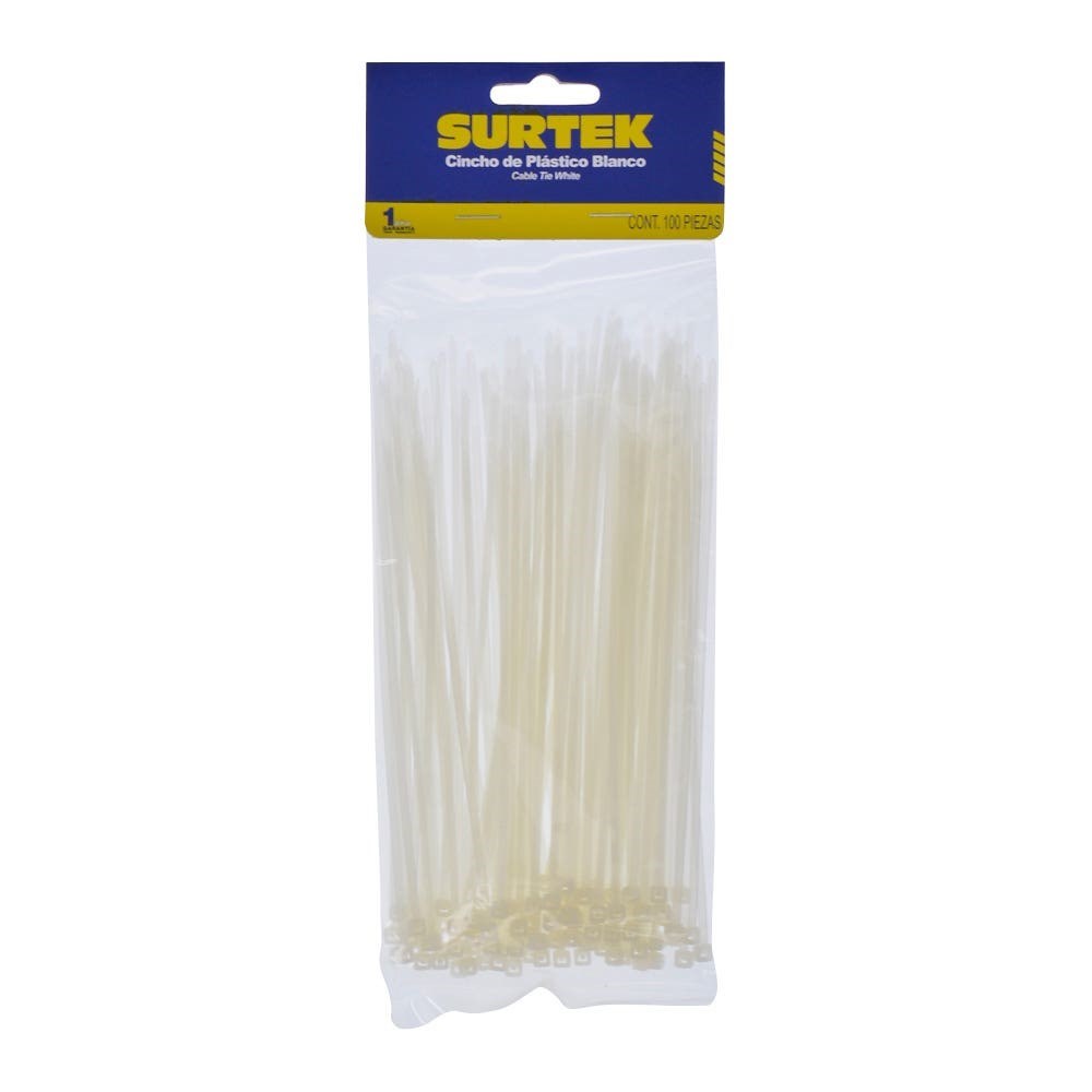 Imagen de CINCHO PLASTICO 100 X 2.5 MM TENSION 8 KG DE 100 PIEZAS COLOR NATURAL SURTEK