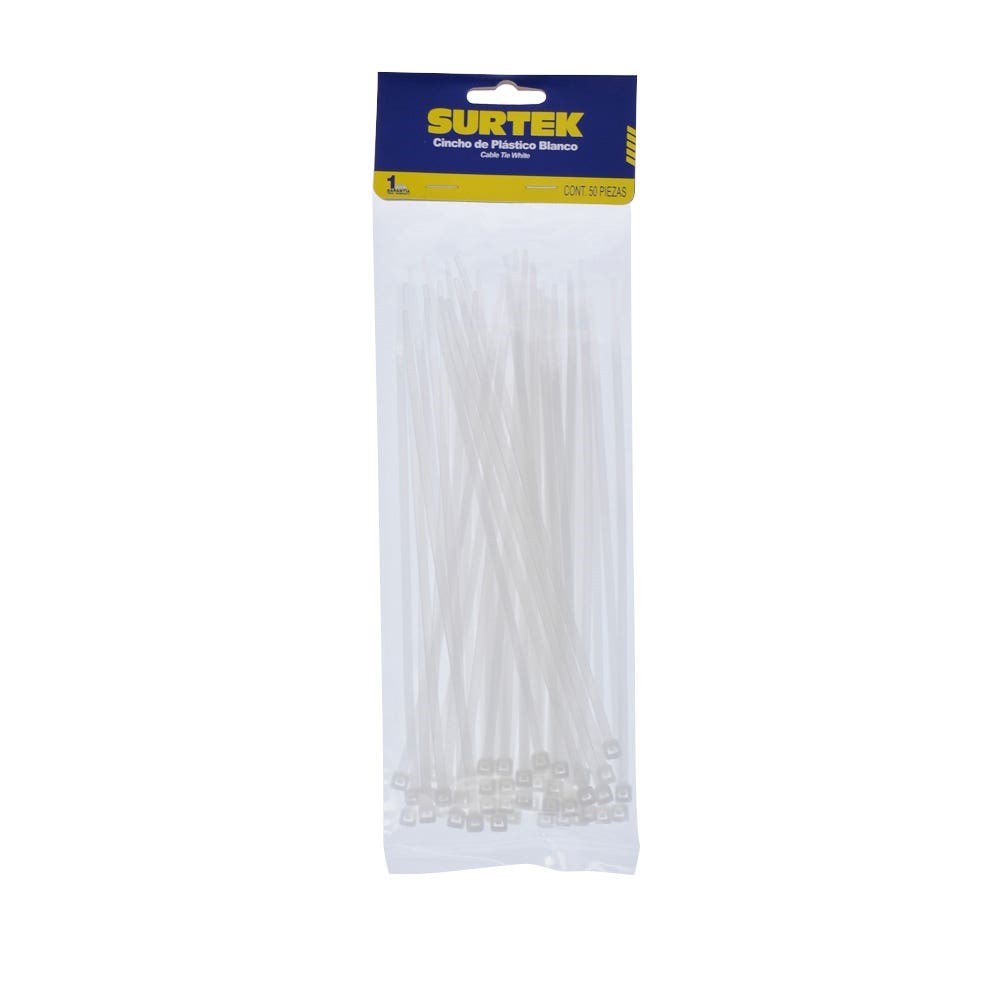 Imagen de CINCHO PLASTICO 160 X 4.8 MM TENSION 27 KG DE 50 PIEZAS COLOR NATURAL SURTEK