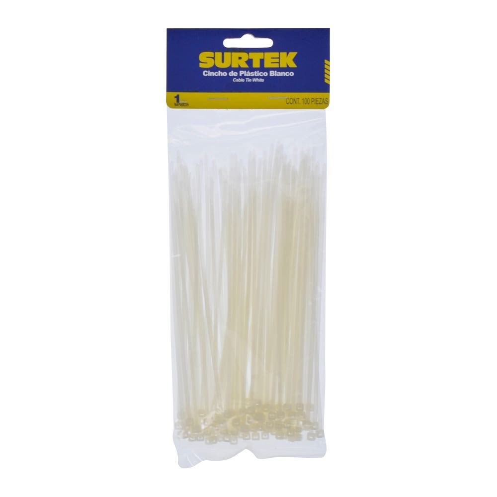 Imagen de CINCHO PLASTICO 165 X 2.5 MM TENSION 8 KG DE 100 PIEZAS COLOR NATURAL SURTEK