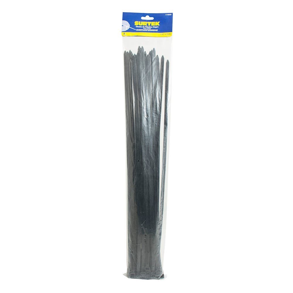 Imagen de CINCHO PLASTICO 203 X 3.6 MM TENSION 18 KG DE 50 PIEZAS COLOR NEGRO SURTEK