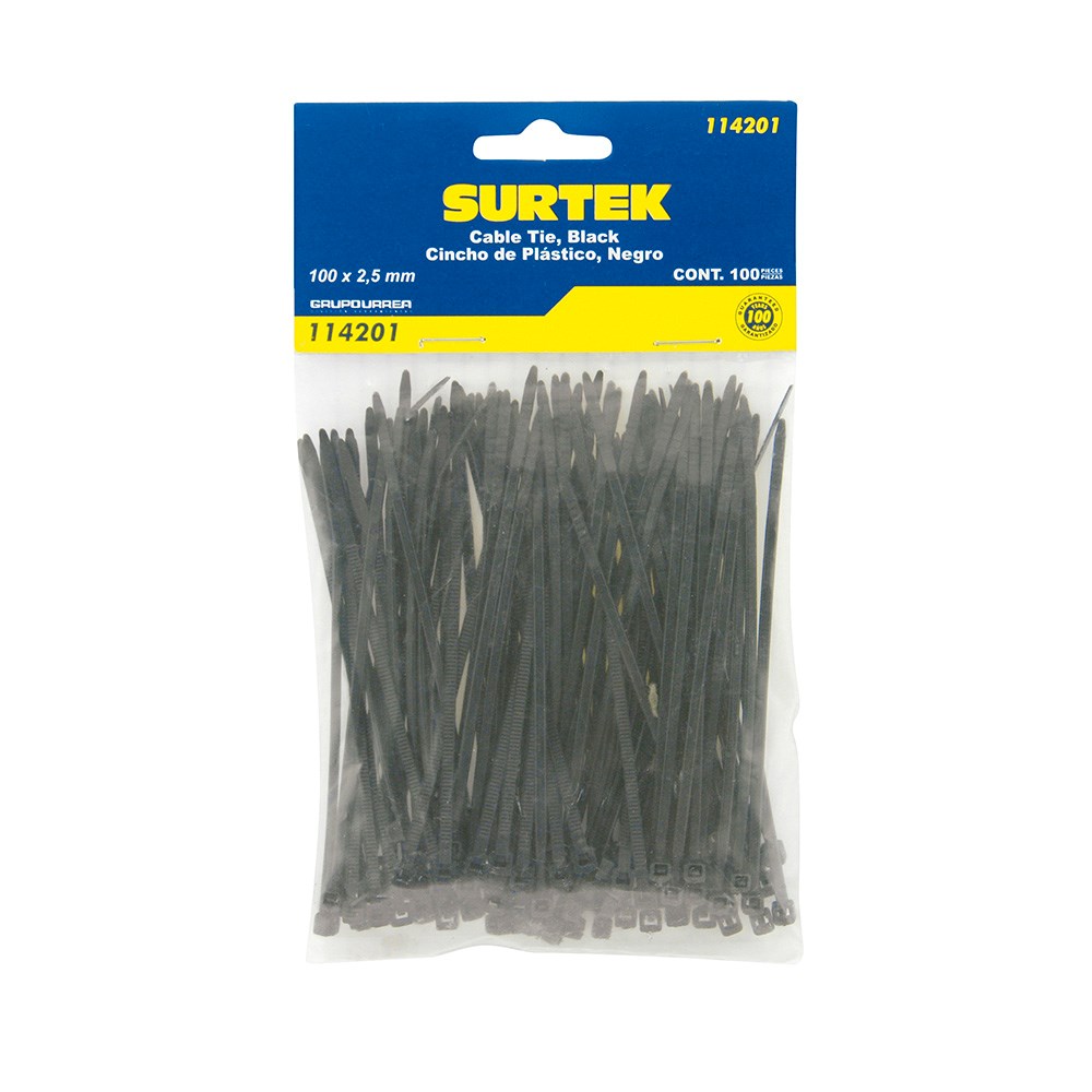 Imagen de CINCHO PLASTICO 203 X 4.6 MM TENSION 22 KG DE 50 PIEZAS COLOR NEGRO SURTEK