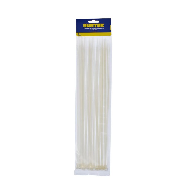 Imagen de CINCHO PLASTICO 300 X 4.6 MM TENSION 22 KG DE 50 PIEZAS COLOR BLANCO SURTEK