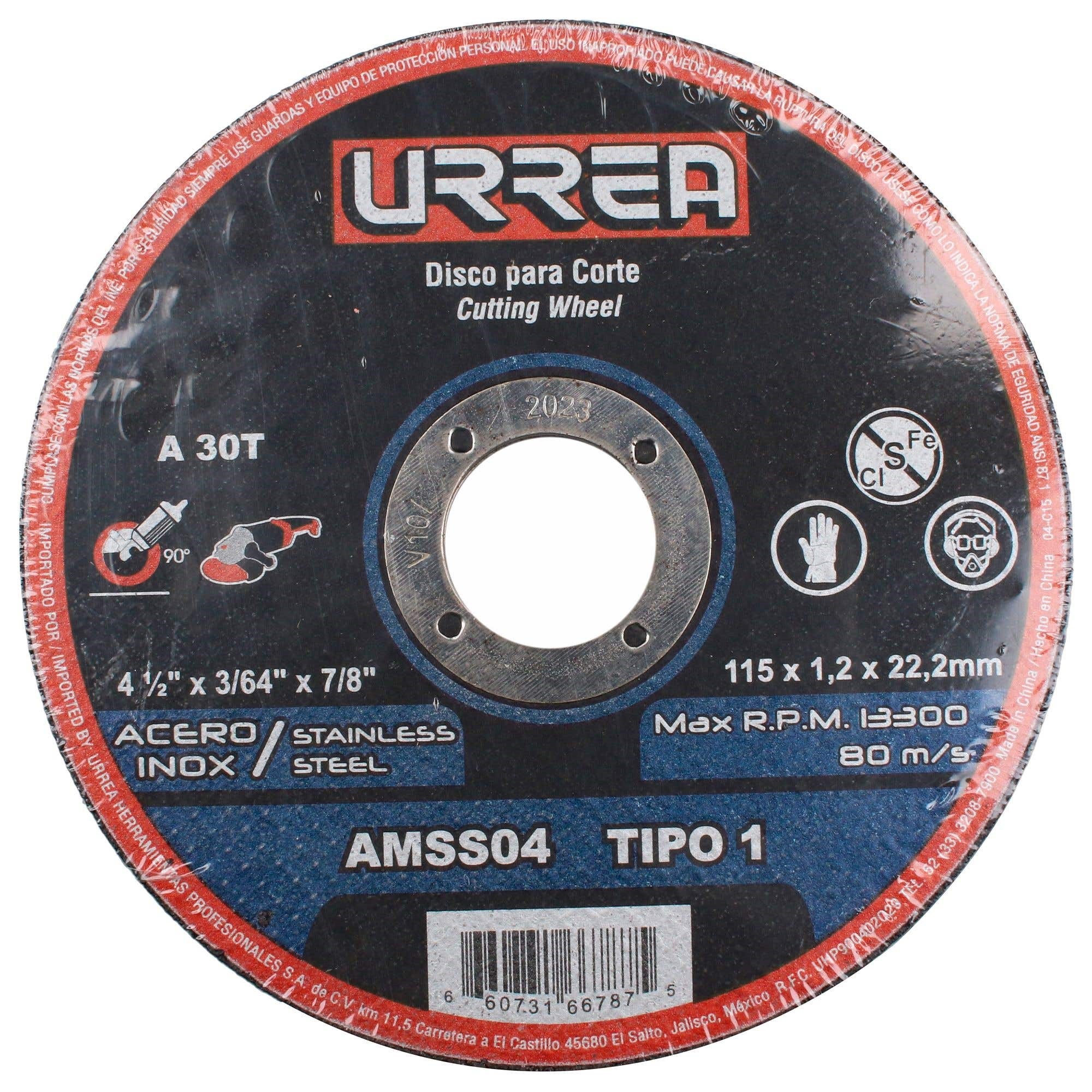 Imagen de DISCO ABRASIVO TIPO 1 PARA ACERO INOXIDABLE 4-1/2" X 3/64" URREA