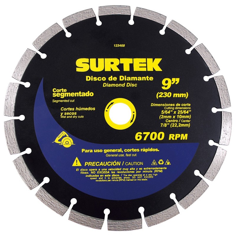Imagen de DISCO PARA CONCRETO DE DIAMANTE 9" SEGMENTADO SURTEK