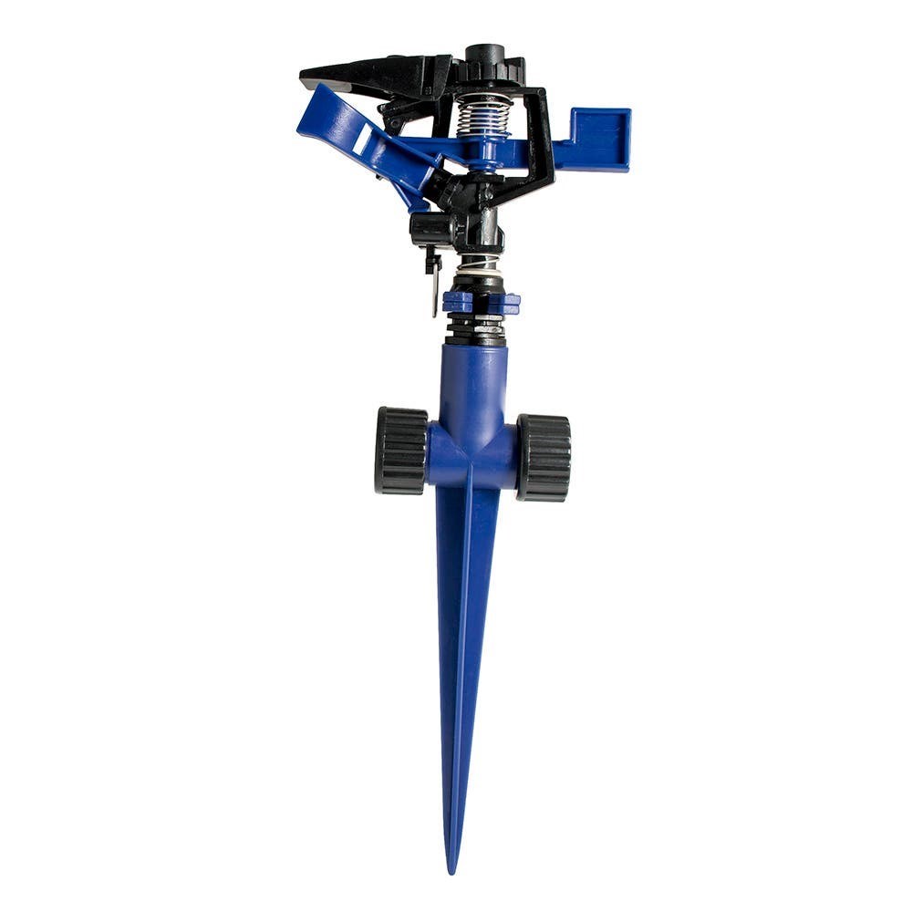 Imagen de ASPERSOR PLASTICO REGULABLE POR PULSACION 3/4" GHT CON ESTACA 2 VIAS FOY