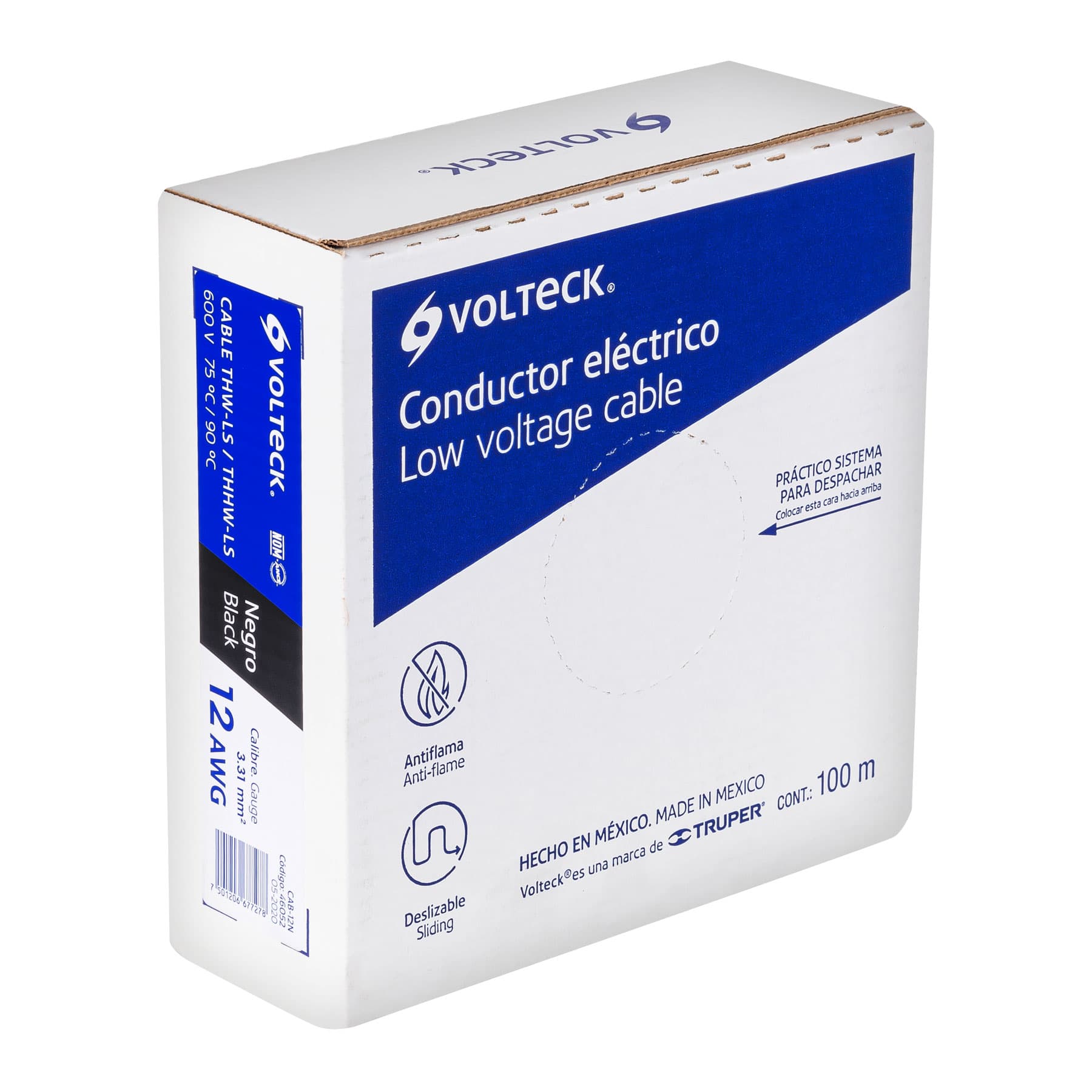 Imagen de ROLLO DE 100 MTS DE CABLE THHW-LS CALIBRE 12 AWG EN NEGRO VOLTECK