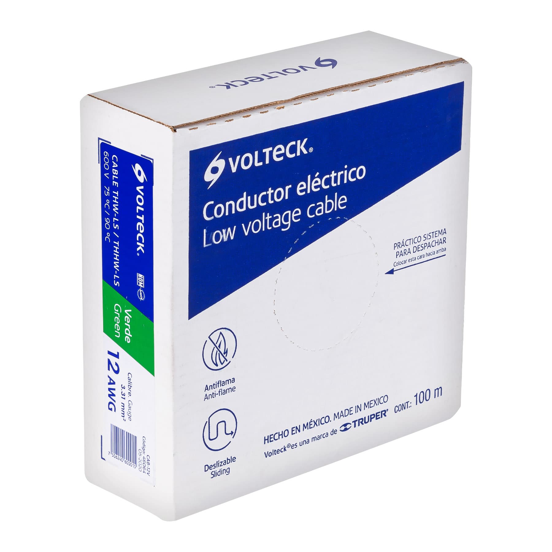 Imagen de ROLLO DE 100 MTS DE CABLE THHW-LS CALIBRE 12 AWG EN VERDE VOLTECK