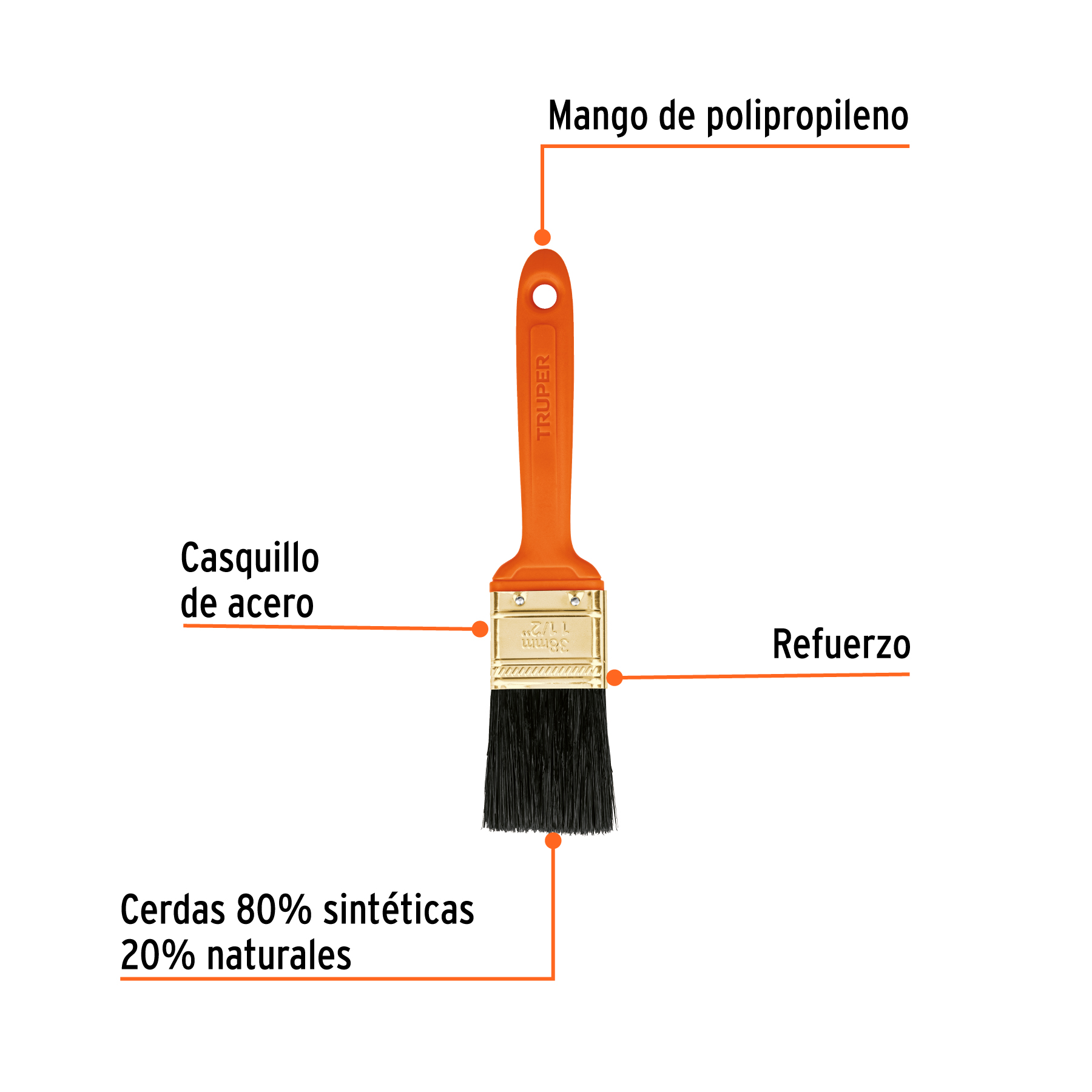 Imagen de BROCHA PROFESIONAL DE 1-1/2" CON MANGO DE PLASTICO TRUPER