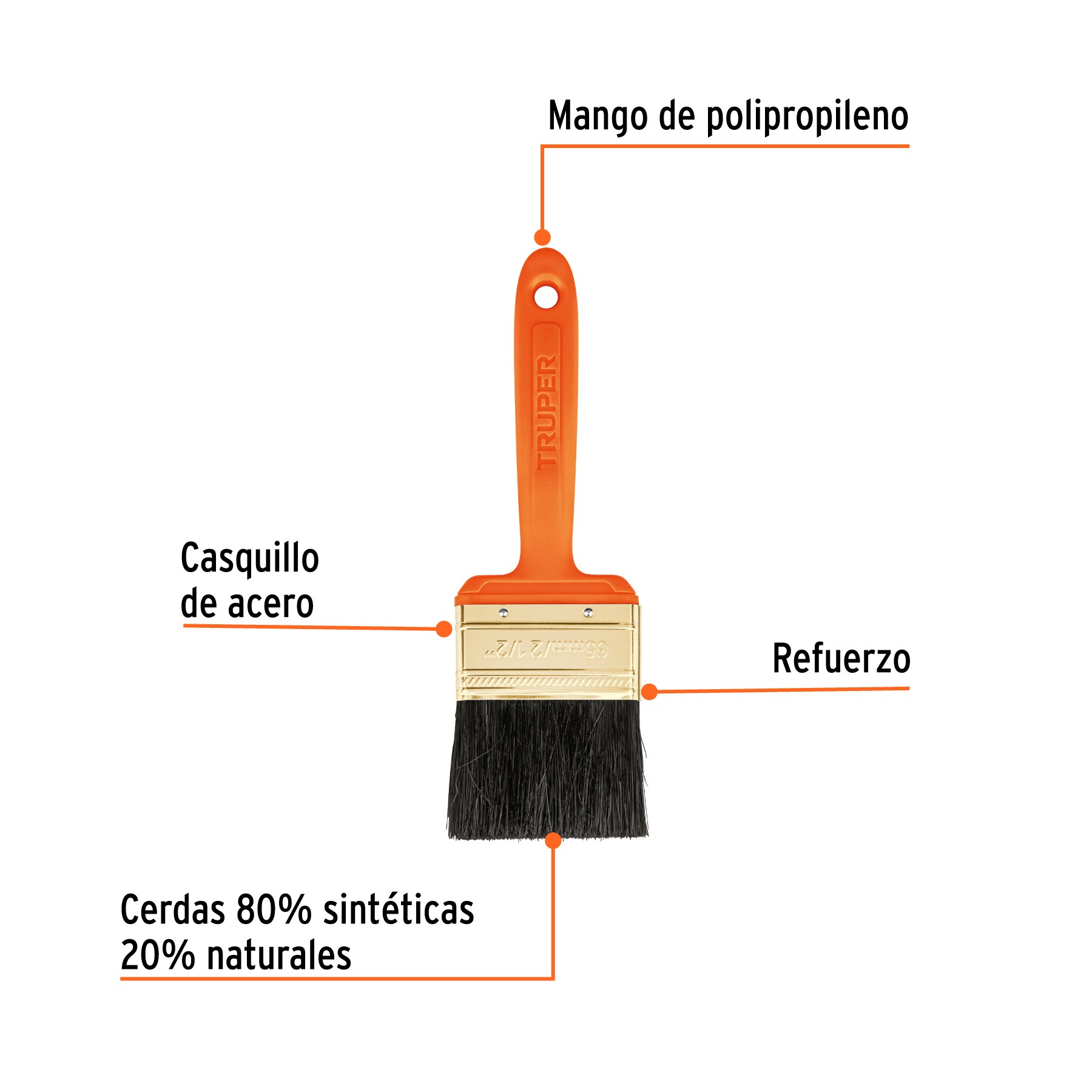Imagen de BROCHA PROFESIONAL DE 2-1/2" CON MANGO DE PLASTICO TRUPER