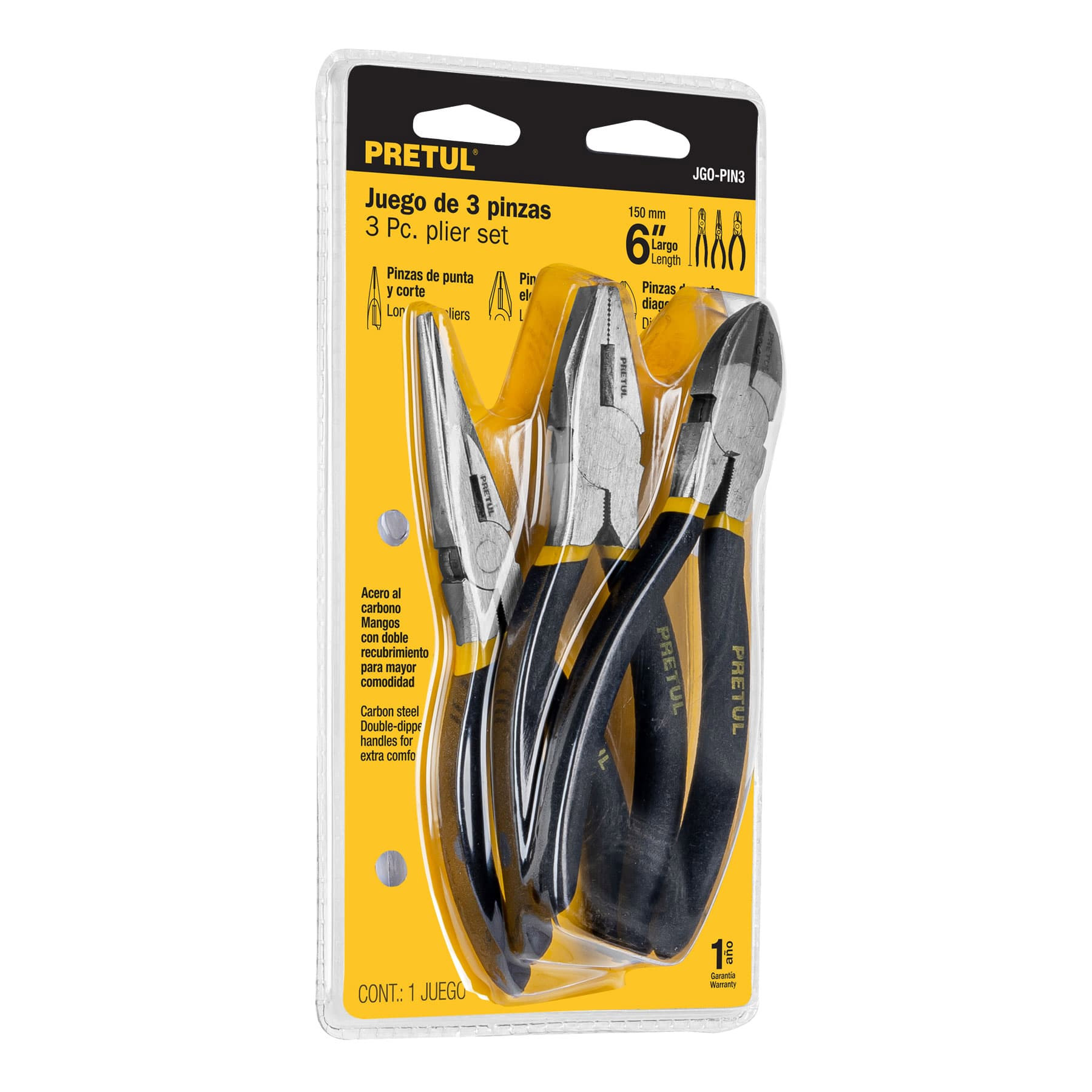 Imagen de JUEGO DE 3 PINZAS DE 6" CON MANGOS DE PVC PRETUL