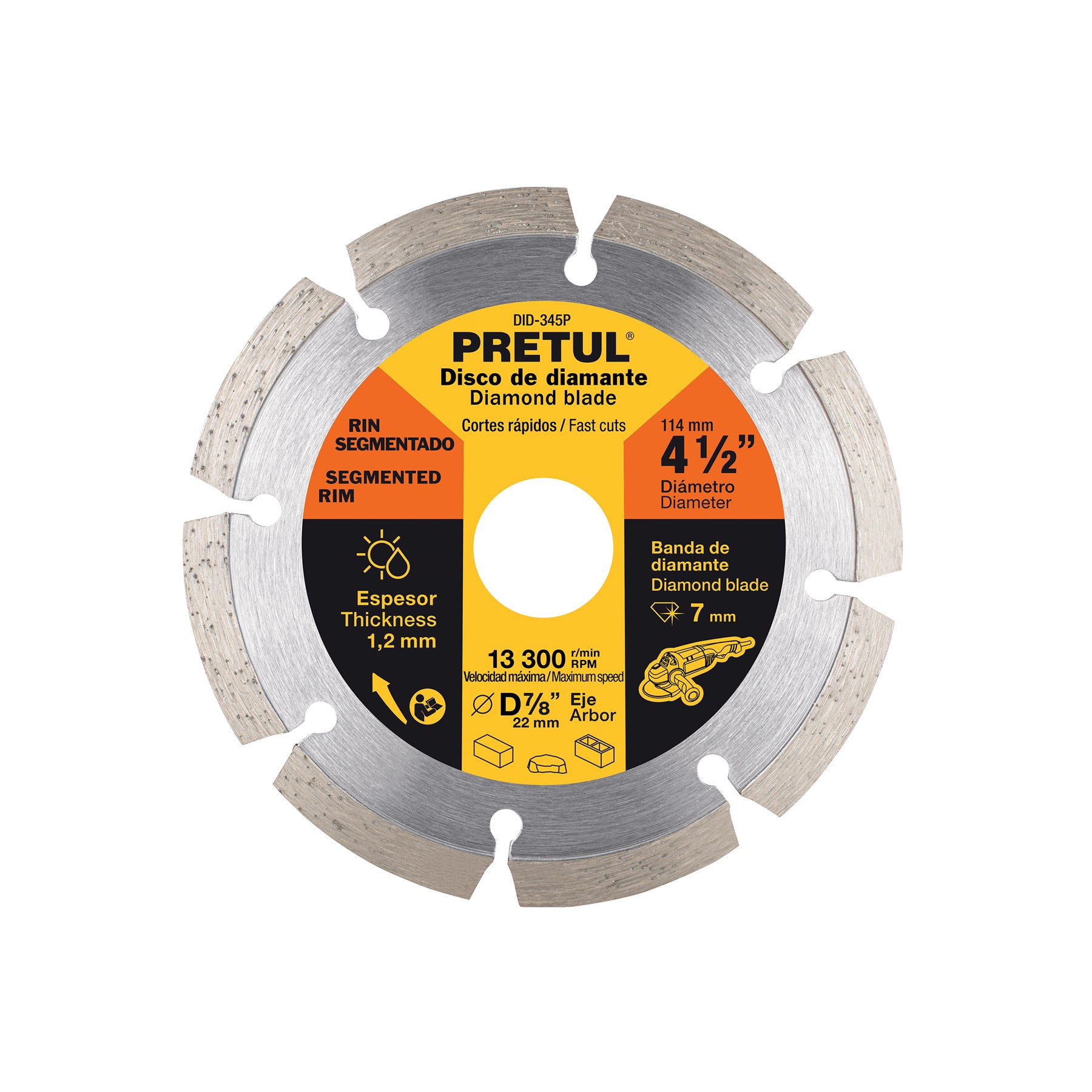 Imagen de DISCO DE DIAMANTE DE 4-1/2" X 1.2 MM CON RIN SEGMENTADO PRETUL