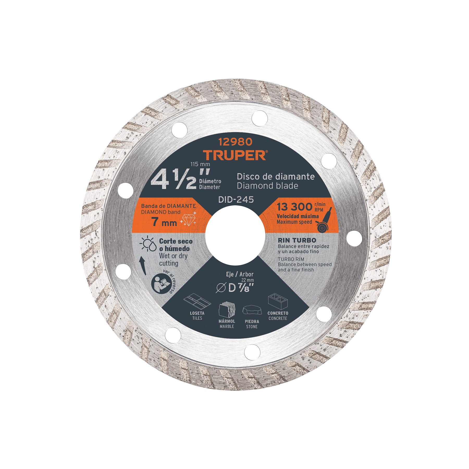Imagen de DISCO DE DIAMANTE DE 4-1/2" X 2.2 MM CON RIN TURBO TRUPER