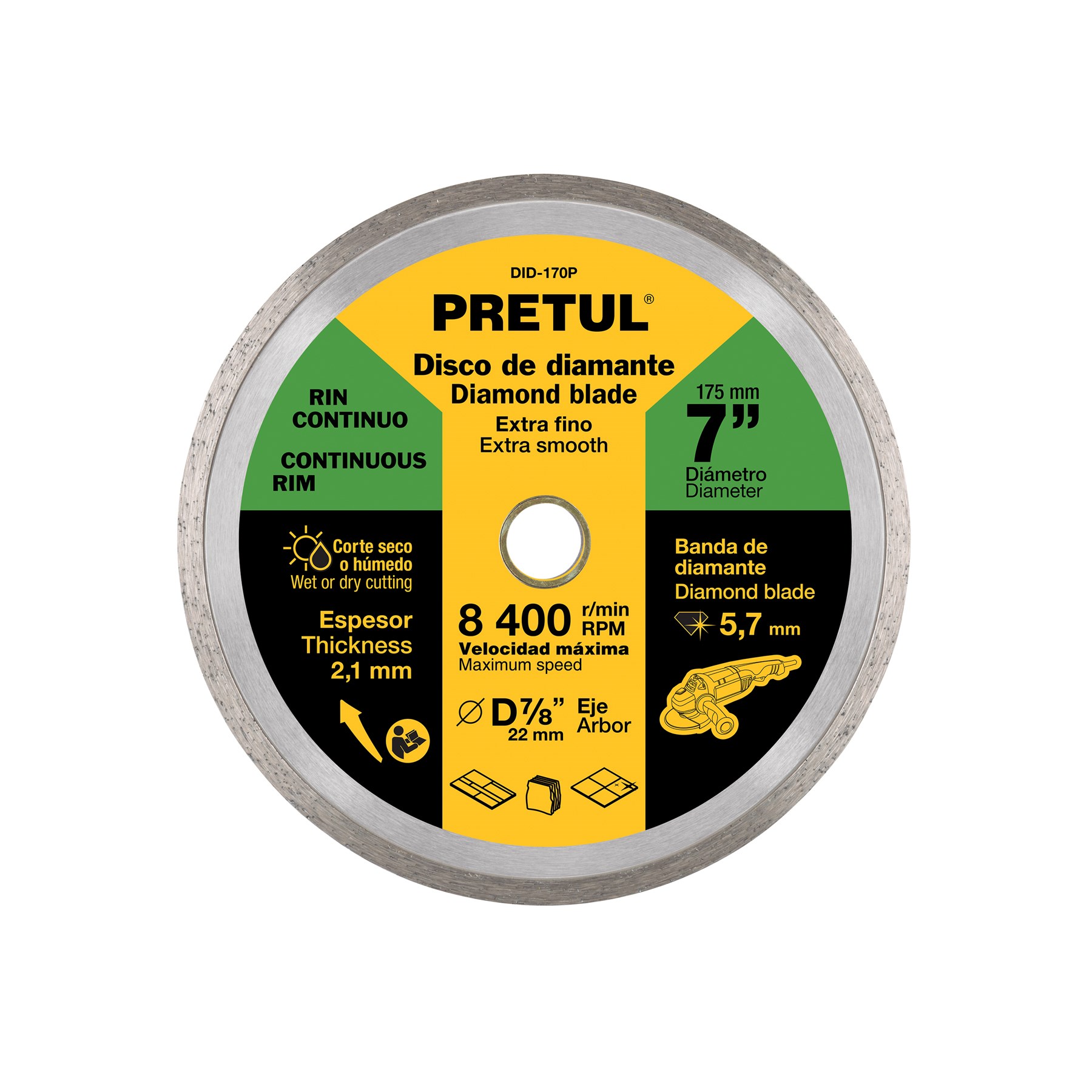 Imagen de DISCO DE DIAMANTE DE 7" X 2.1 MM CON RIN CONTINUO PRETUL