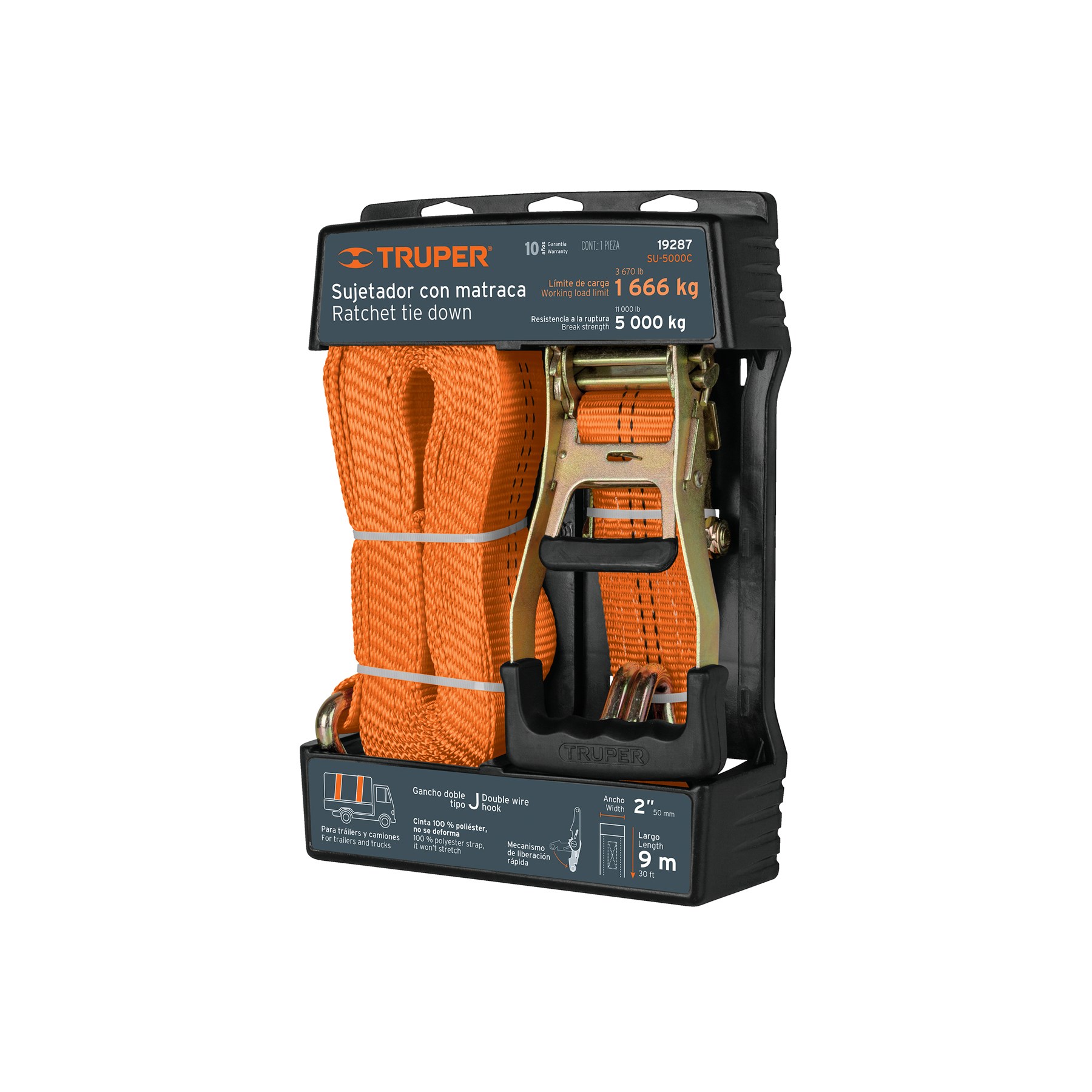 Imagen de SUJETADOR CON MATRACA CON CARGA MAXIMA DE 5,000 KGS TRUPER