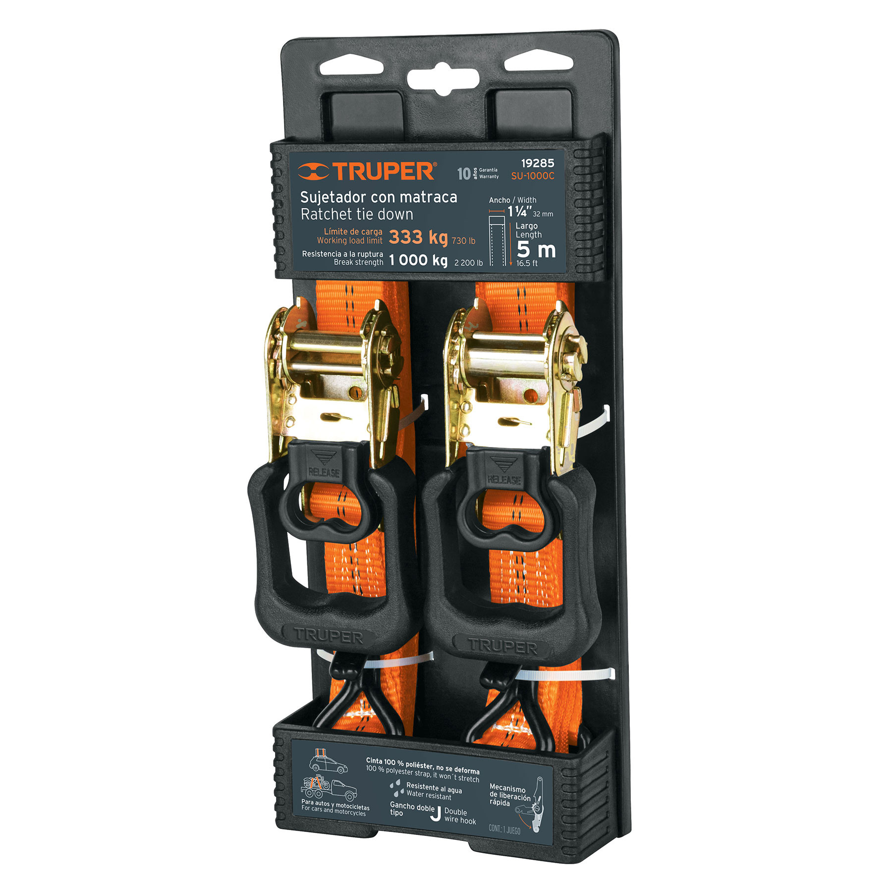 Imagen de JUEGO DE 2 SUJETADORES CON MATRACA PARA CARGA MAXIMA DE 1,000 KGS TRUPER