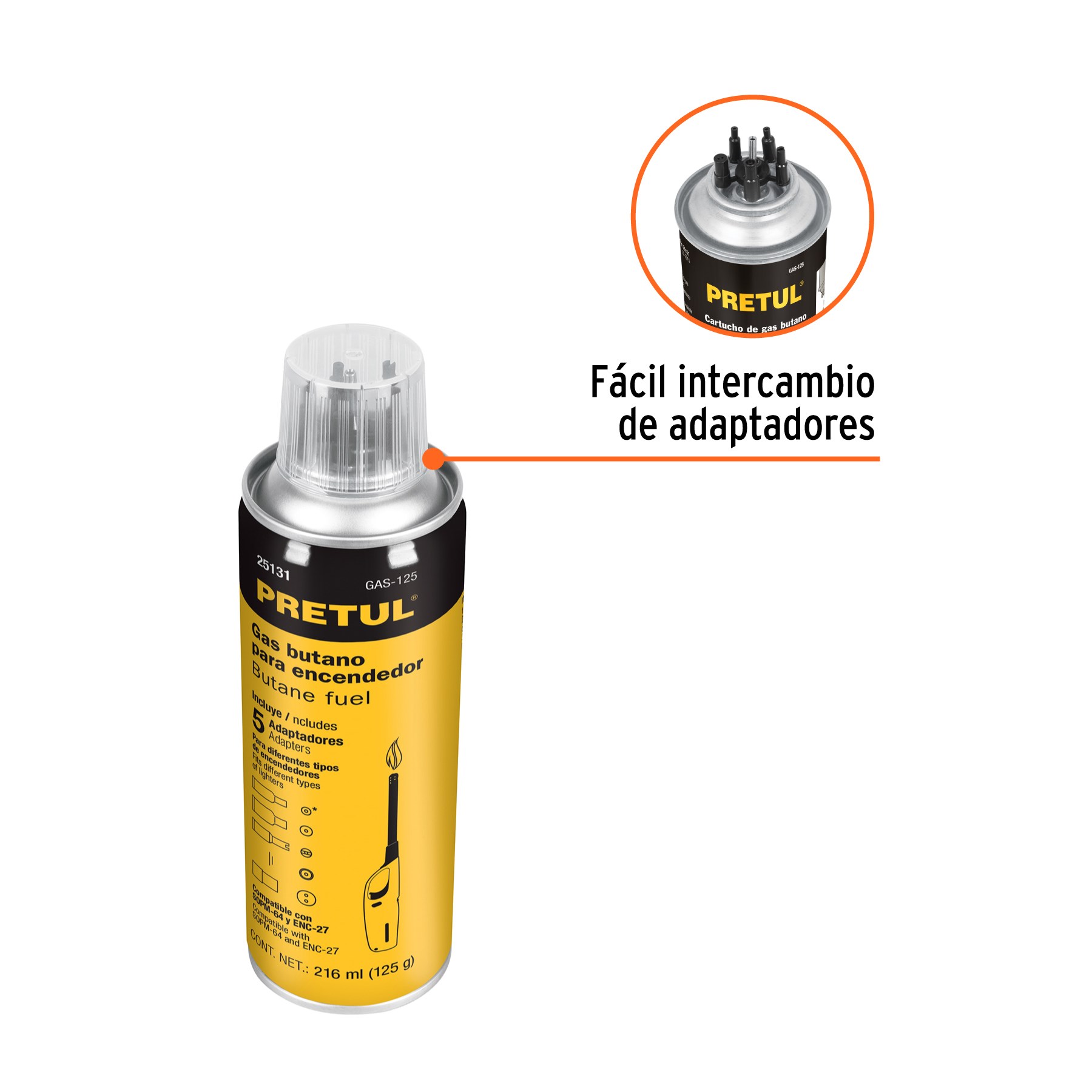 Imagen de LATA DE GAS BUTANO PARA ENCENDEDOR DE 125 GRAMOS PRETUL