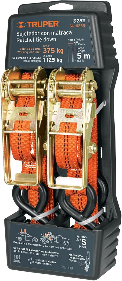 Imagen de JUEGO DE 2 SUJETADORES CON MATRACA PARA CARGA MAXIMA DE 1,125 KGS TRUPER
