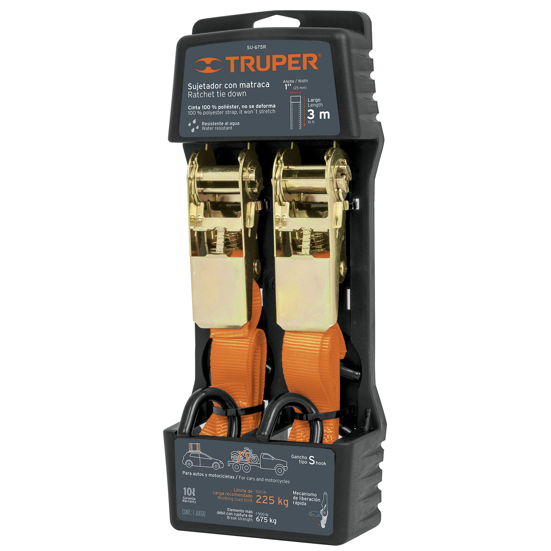 Imagen de JUEGO DE 2 SUJETADORES CON MATRACA PARA CARGA MAXIMA DE 675 KGS TRUPER