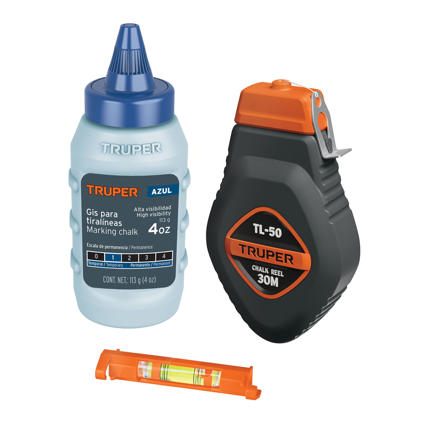 Imagen de TIRALINEAS PLASTICO CON GIS Y NIVEL 30 MTS (100 PIES) TRUPER