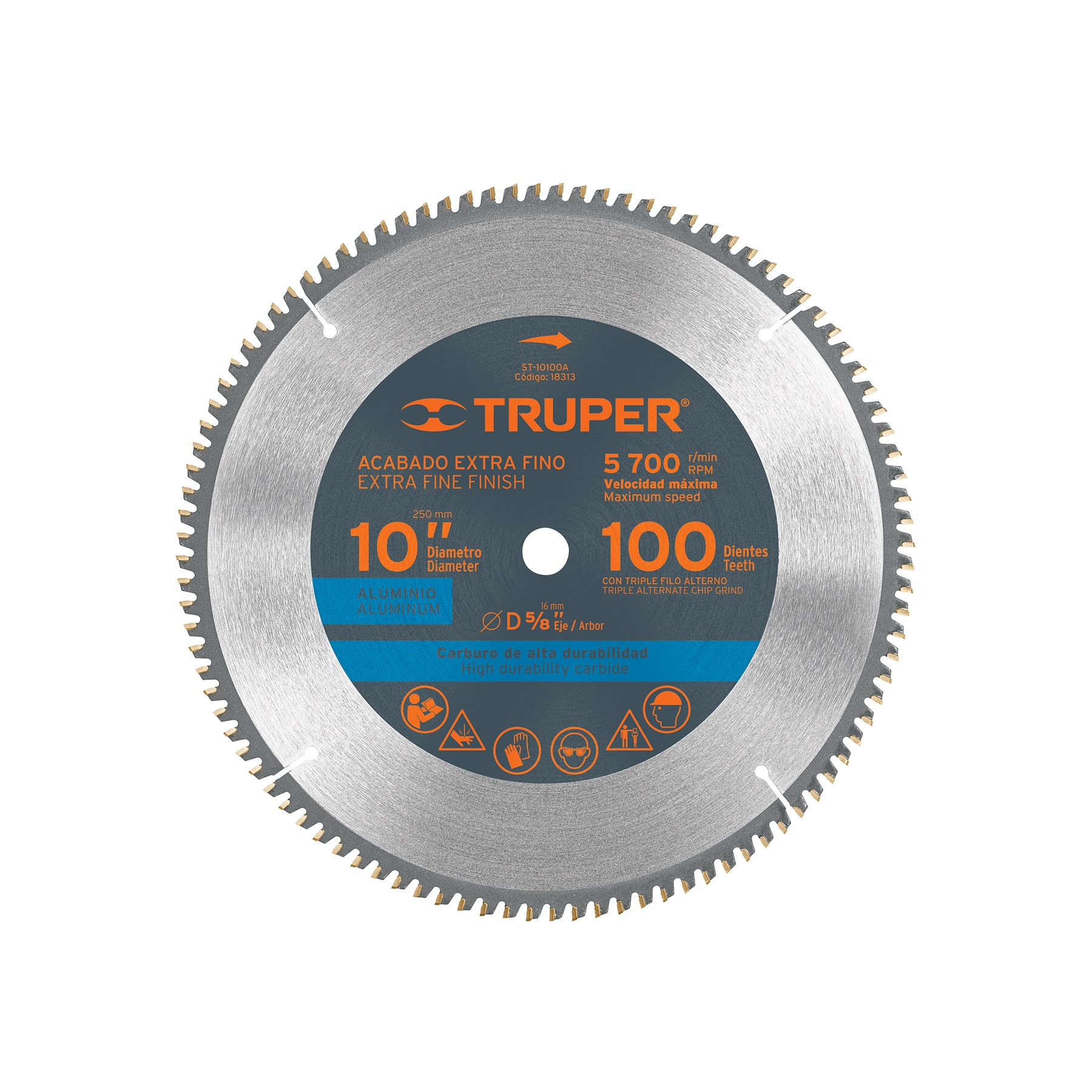 Imagen de DISCO PARA SIERRA DE 10" PARA ALUMINIO CON 100 DIENTES Y CENTRO DE 5/8" TRUPER