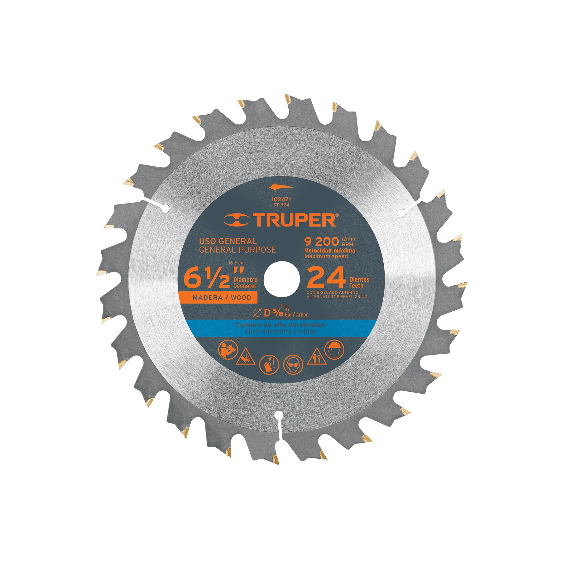 Imagen de DISCO PARA SIERRA DE 6-1/2" PARA MADERA CON 24 DIENTES Y CENTRO DE 5/8" TRUPER