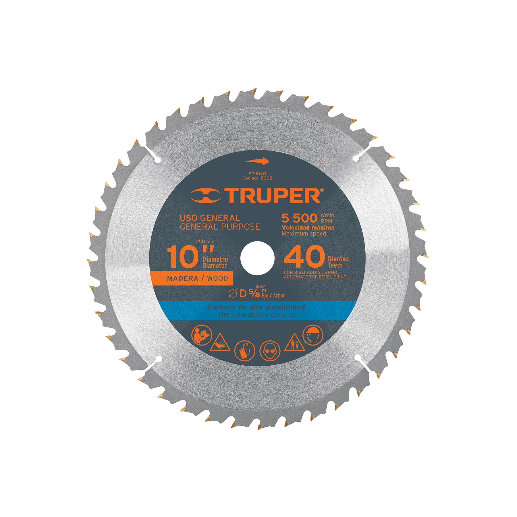 Imagen de DISCO PARA SIERRA DE 10" PARA MADERA CON 40 DIENTES Y CENTRO DE 5/8" TRUPER