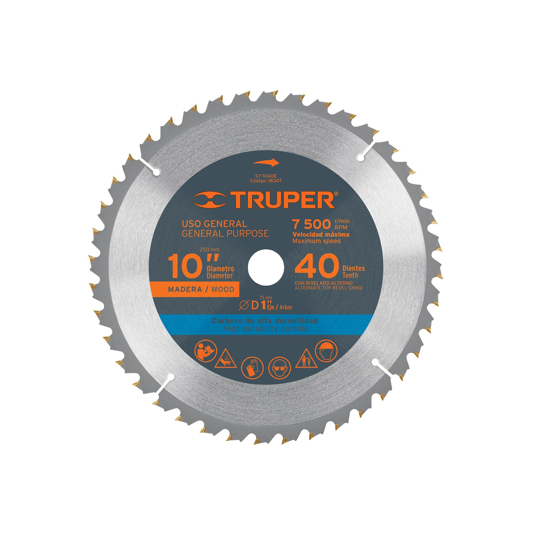 Imagen de DISCO PARA SIERRA DE 10" PARA MADERA CON 40 DIENTES Y CENTRO DE 1" TRUPER