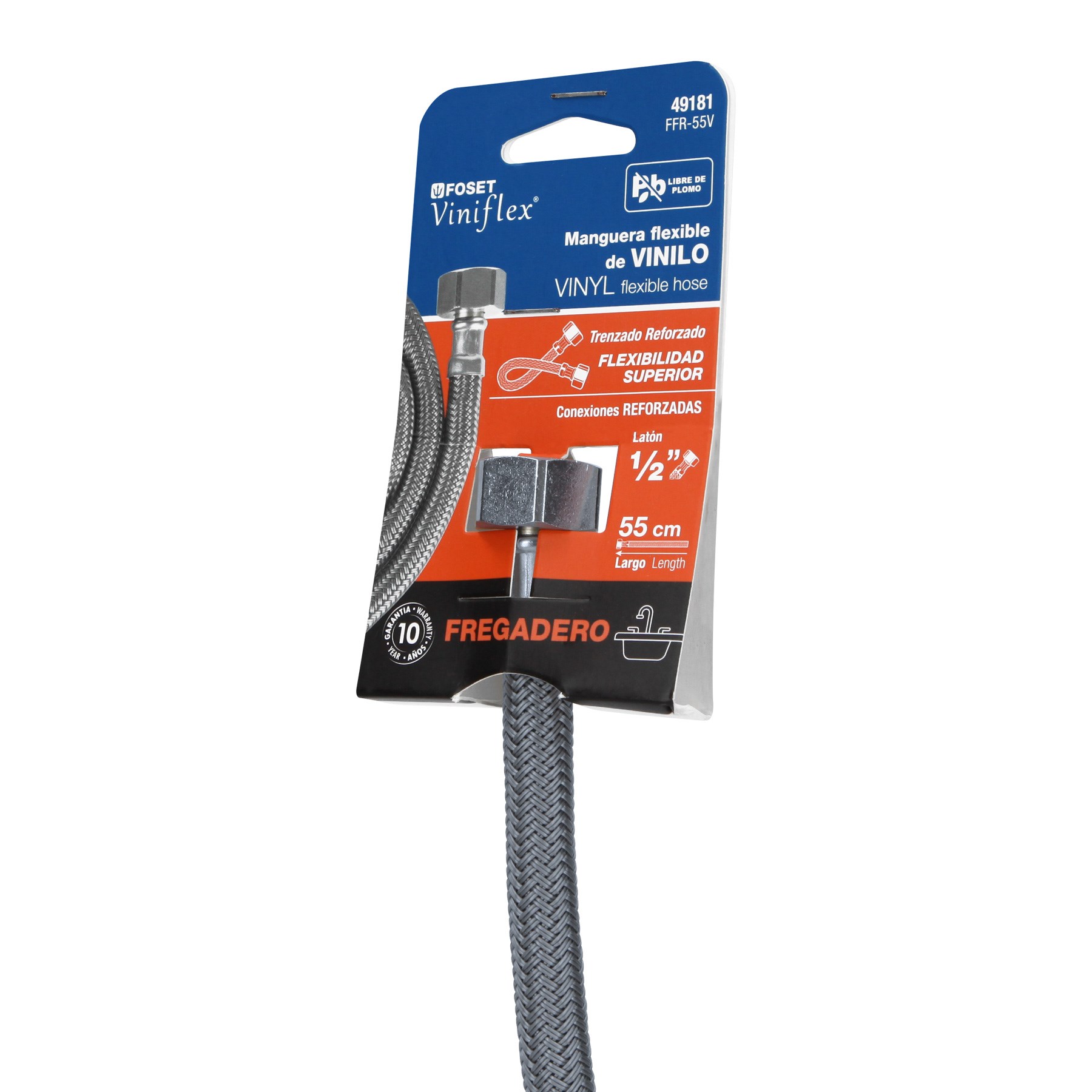 Imagen de MANGUERA LAVABO/FREGADERO DE VINILO GRIS DE 1/2" X 1/2" EN 55 CMS FOSET