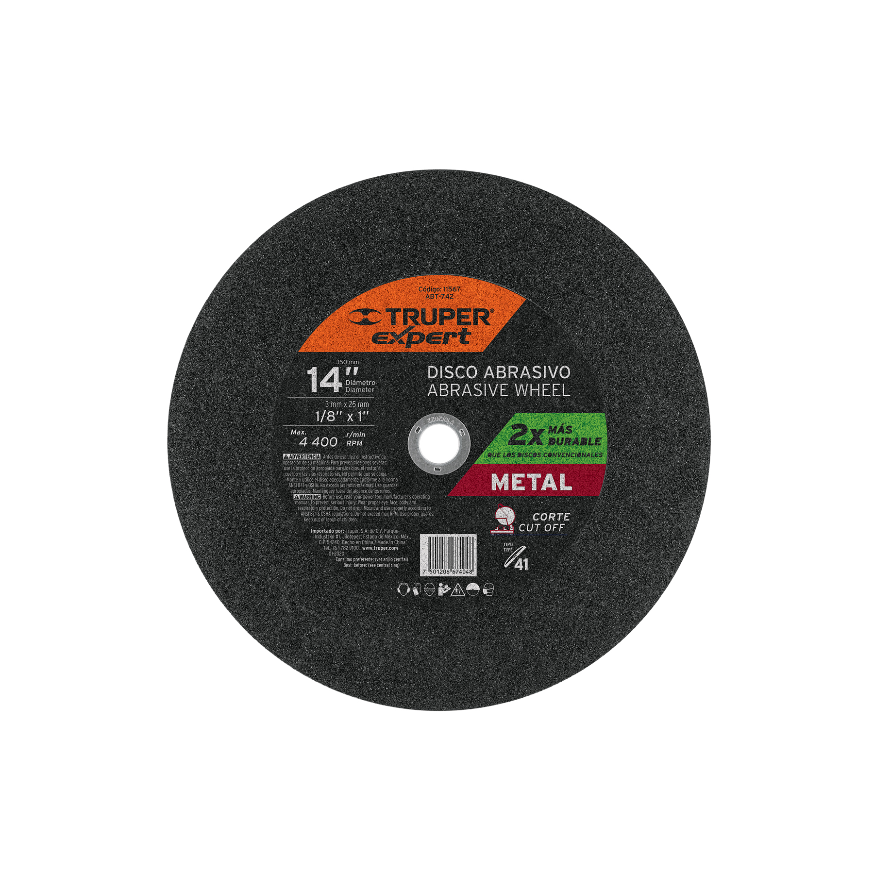 Imagen de DISCO TIPO 41 DE 14" X 3.4 MM PARA CORTE DE METAL EXPERT TRUPER