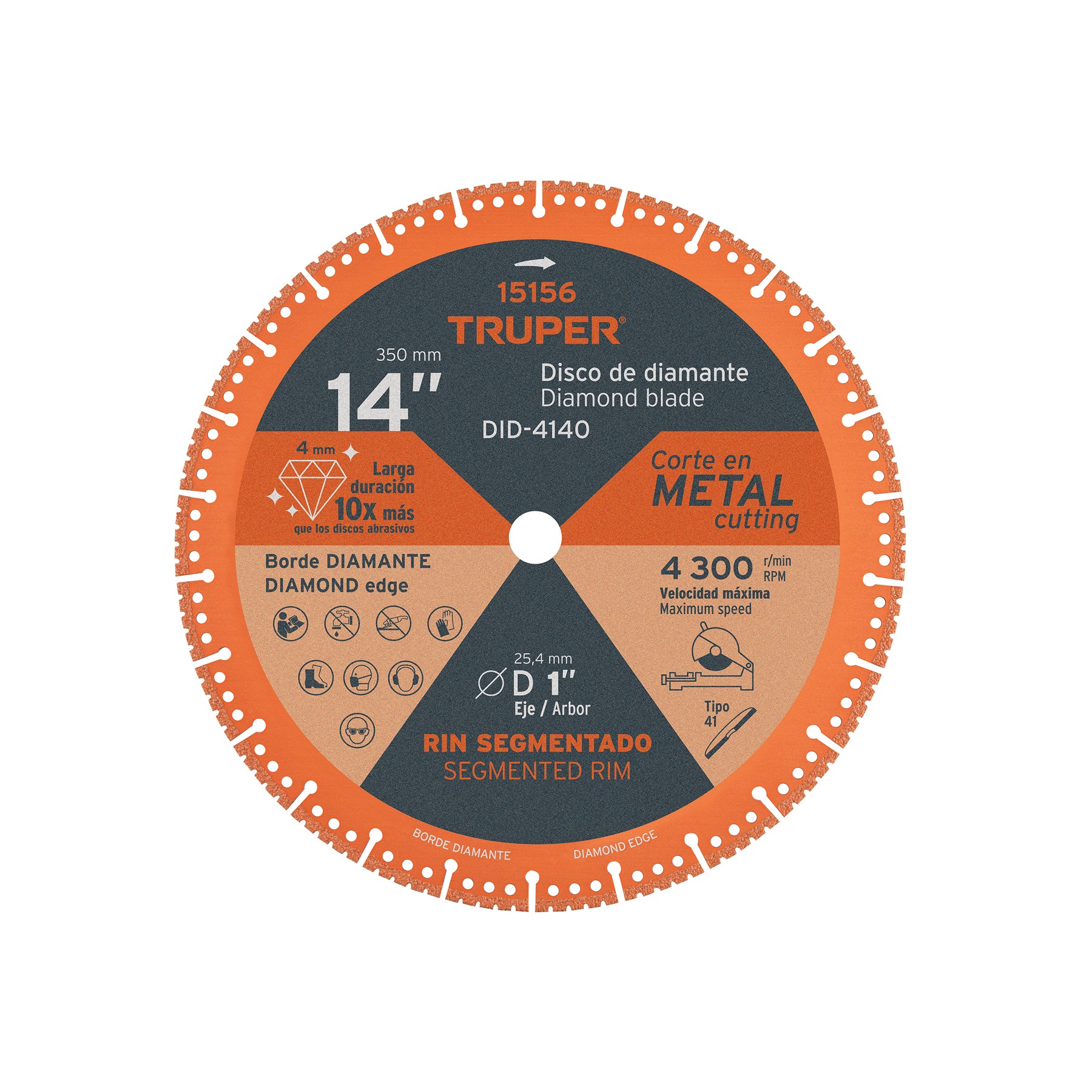 Imagen de DISCO DE DIAMANTE DE 14" X 4 MM PARA CORTE DE METAL TRUPER