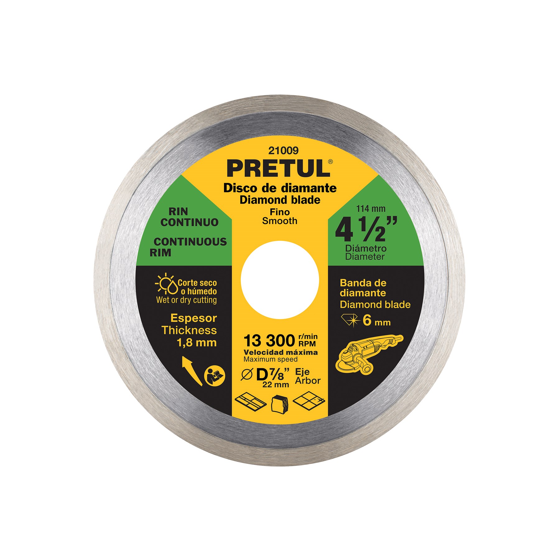Imagen de DISCO DE DIAMANTE DE 4-1/2" X 1.8 MM CON RIN CONTINUO PRETUL
