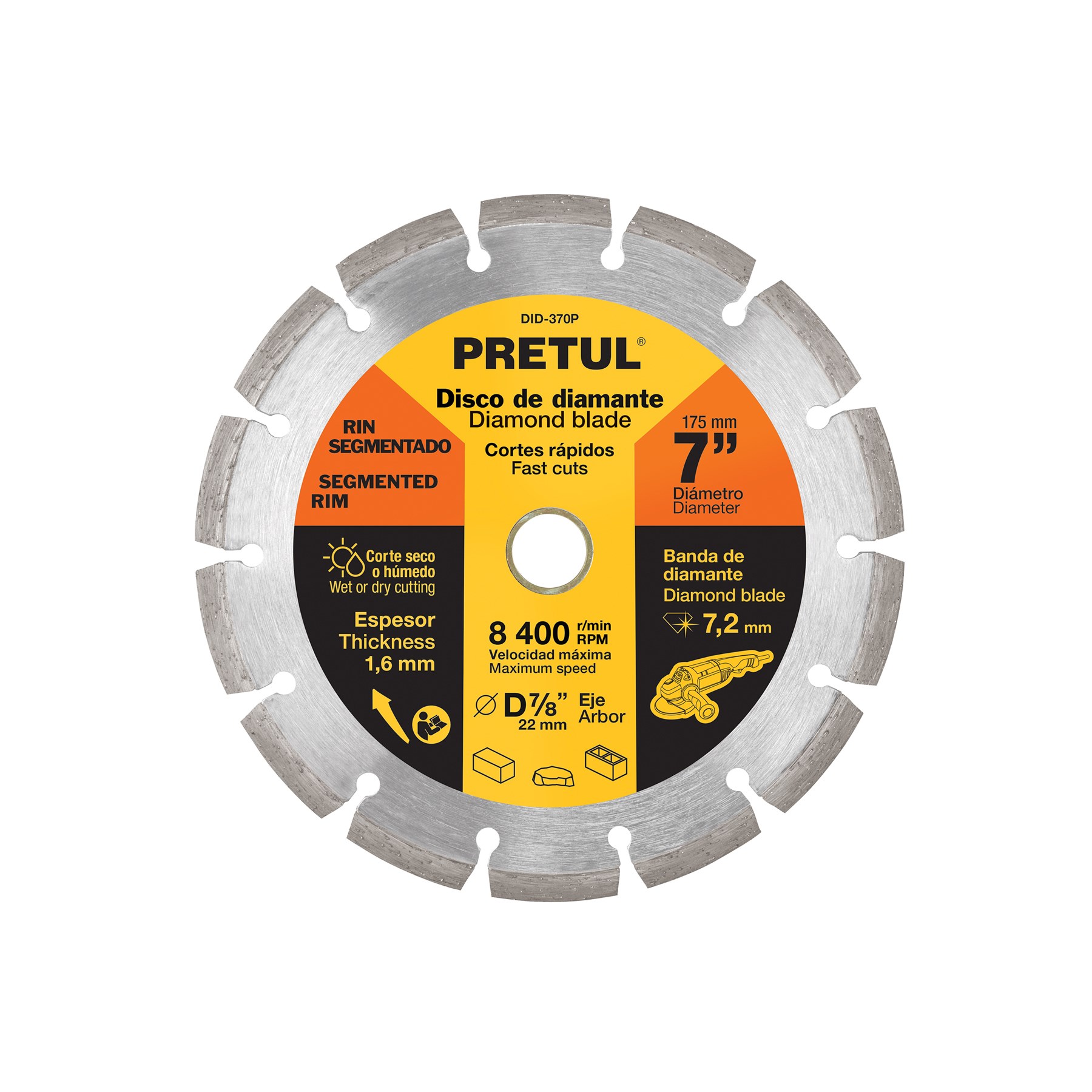 Imagen de DISCO DE DIAMANTE DE 7" X 1.6 MM CON RIN SEGMENTADO PRETUL