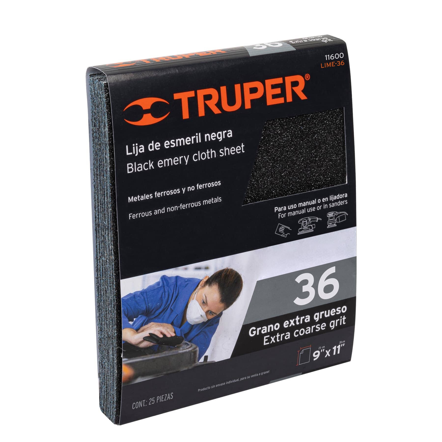 Imagen de LIJA DE ESMERIL NEGRA GRANO 36 DE OXIDO DE ALUMINIO TRUPER