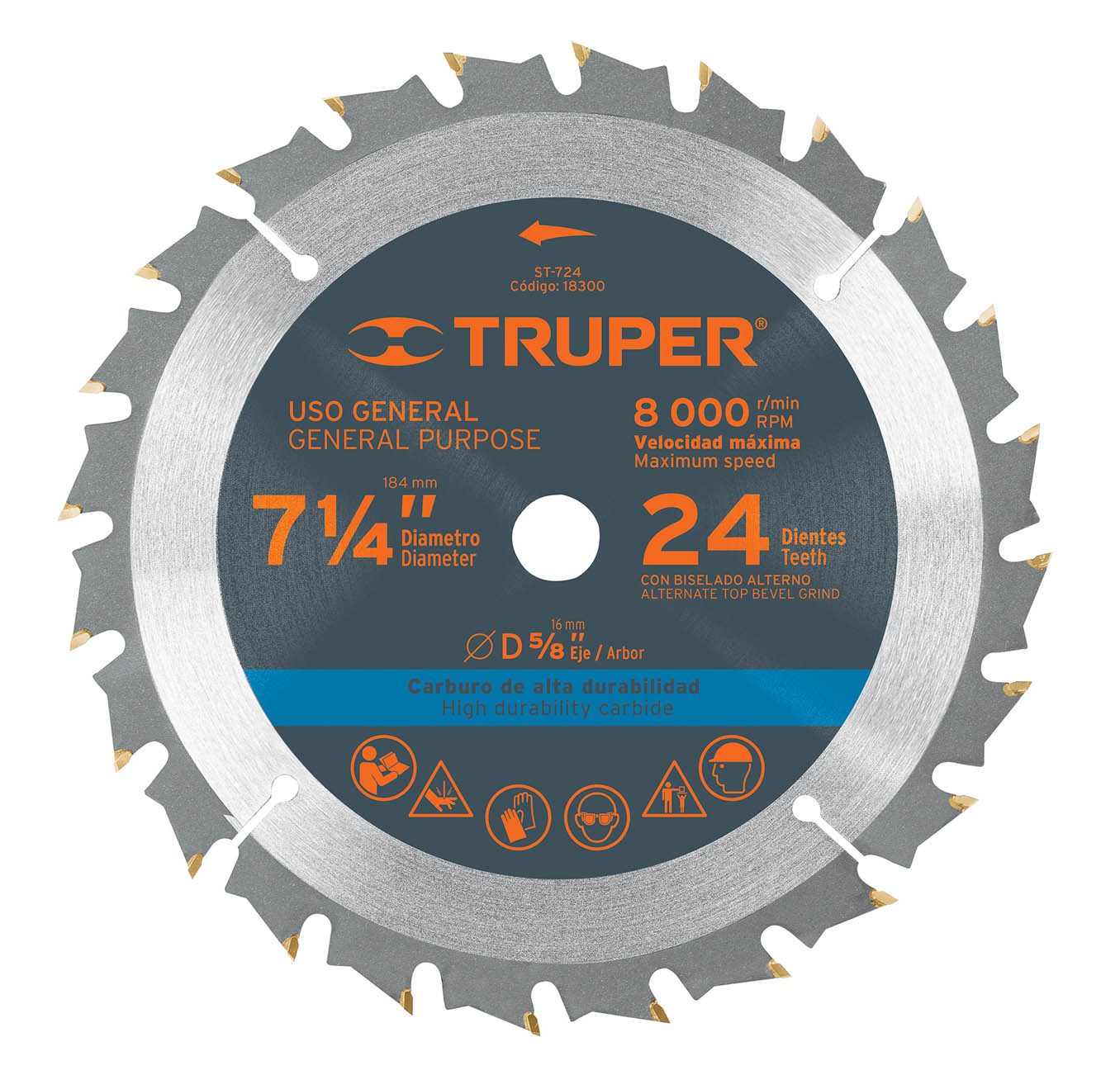Imagen de DISCO SIERRA DE 7- 1/4" PARA MADERA DE 24 DIENTES CON CENTRO DE 5/8" TRUPER