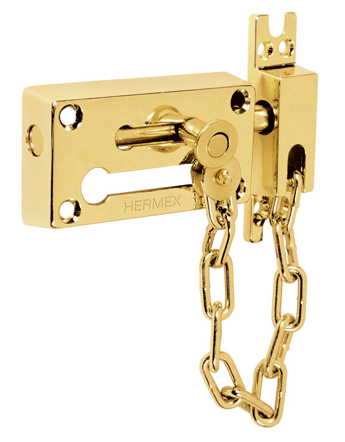 Imagen de PASADOR CON CADENA PARA PUERTA EN ACABADO LATON HERMEX