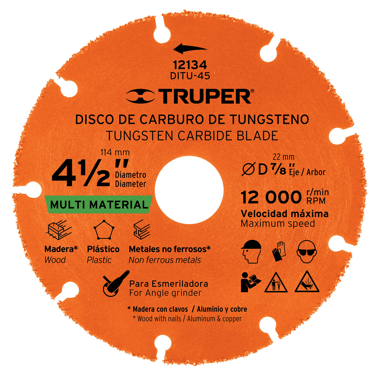 Imagen de DISCO DE 4-1/2" MULTIMATERIAL DE CARBURO DE TUNGSTENO TRUPER