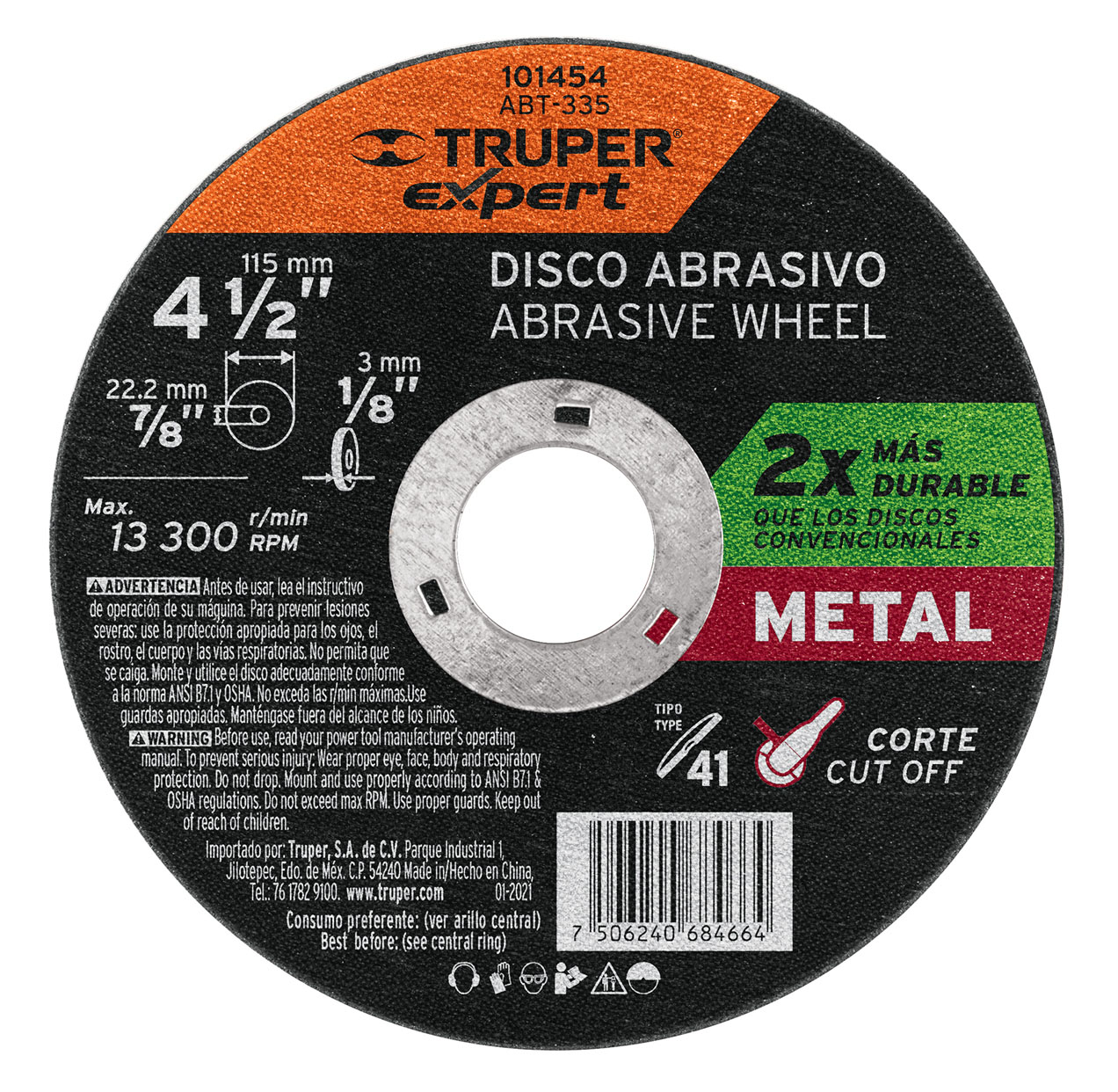 Imagen de DISCO PARA CORTE DE METAL DE 4-1/2" TIPO 41 EXPERT TRUPER