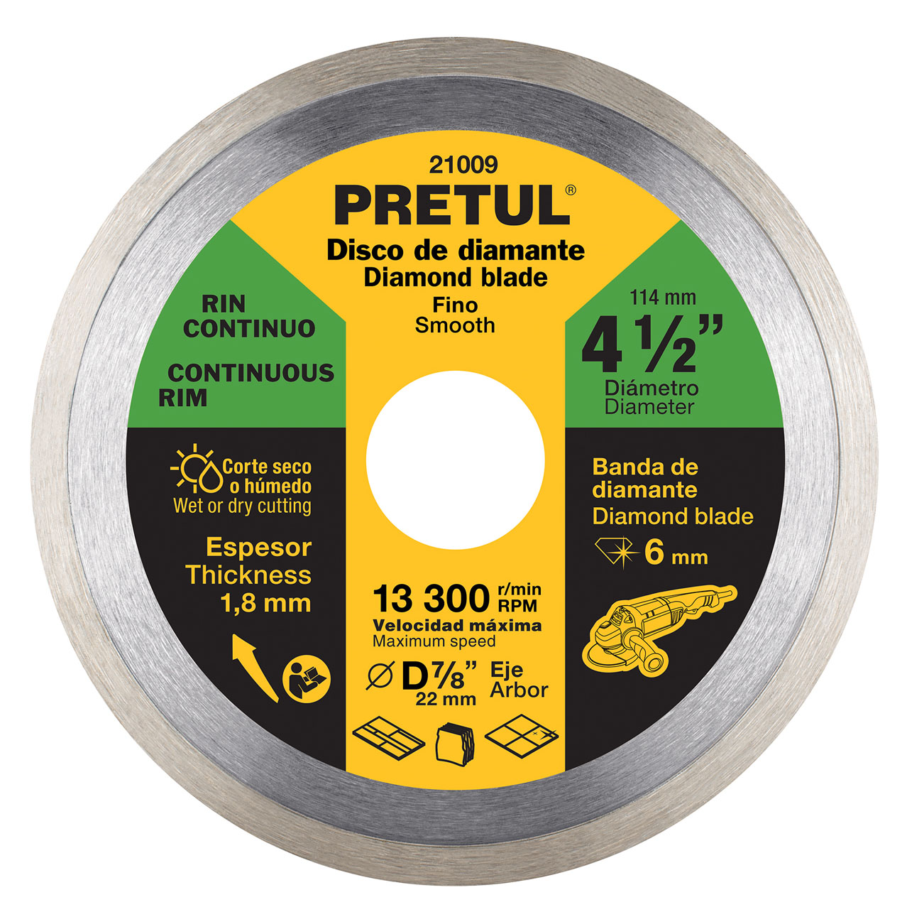 Imagen de DISCO DE DIAMANTE DE 4-1/2" X 1.8 MM CON RIN CONTINUO PRETUL